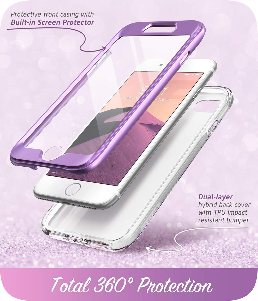 i-Blason Cosmo Series Case for iPhone SE 2022/SE 2020/iPhone 7/8 - Shockproof Protective Bumper Cover with Built-in Screen Protector | Amethyst Purple | Perfect for Daily Use, Travel & Outdoor Activities