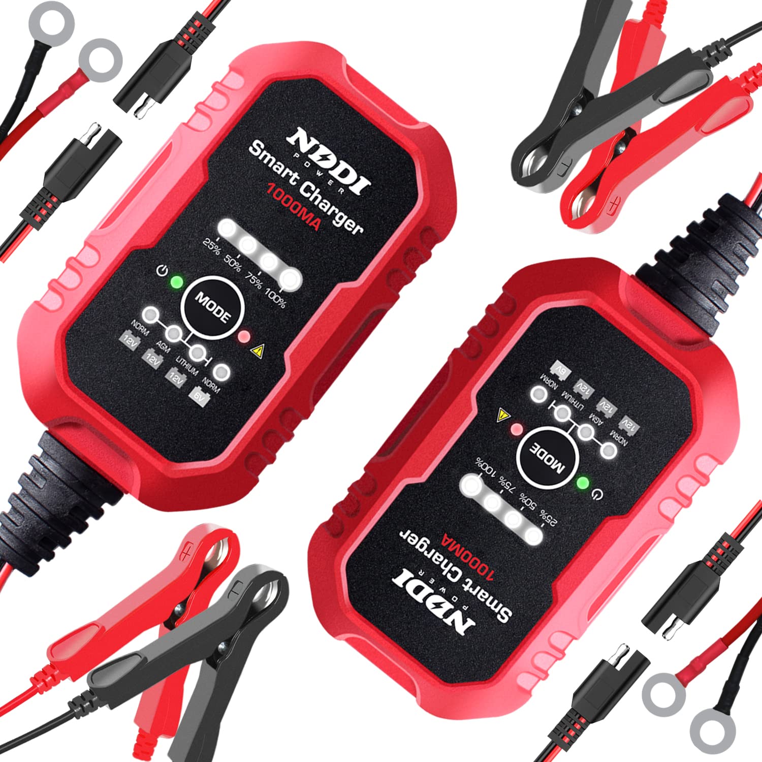 1A Automatic 6V/12V Smart Battery Charger & Maintainer for Cars, Motorcycles, ATVs, RVs, Boats - 2 Pack - Perfect for Winter Storage & Vehicle Maintenance
