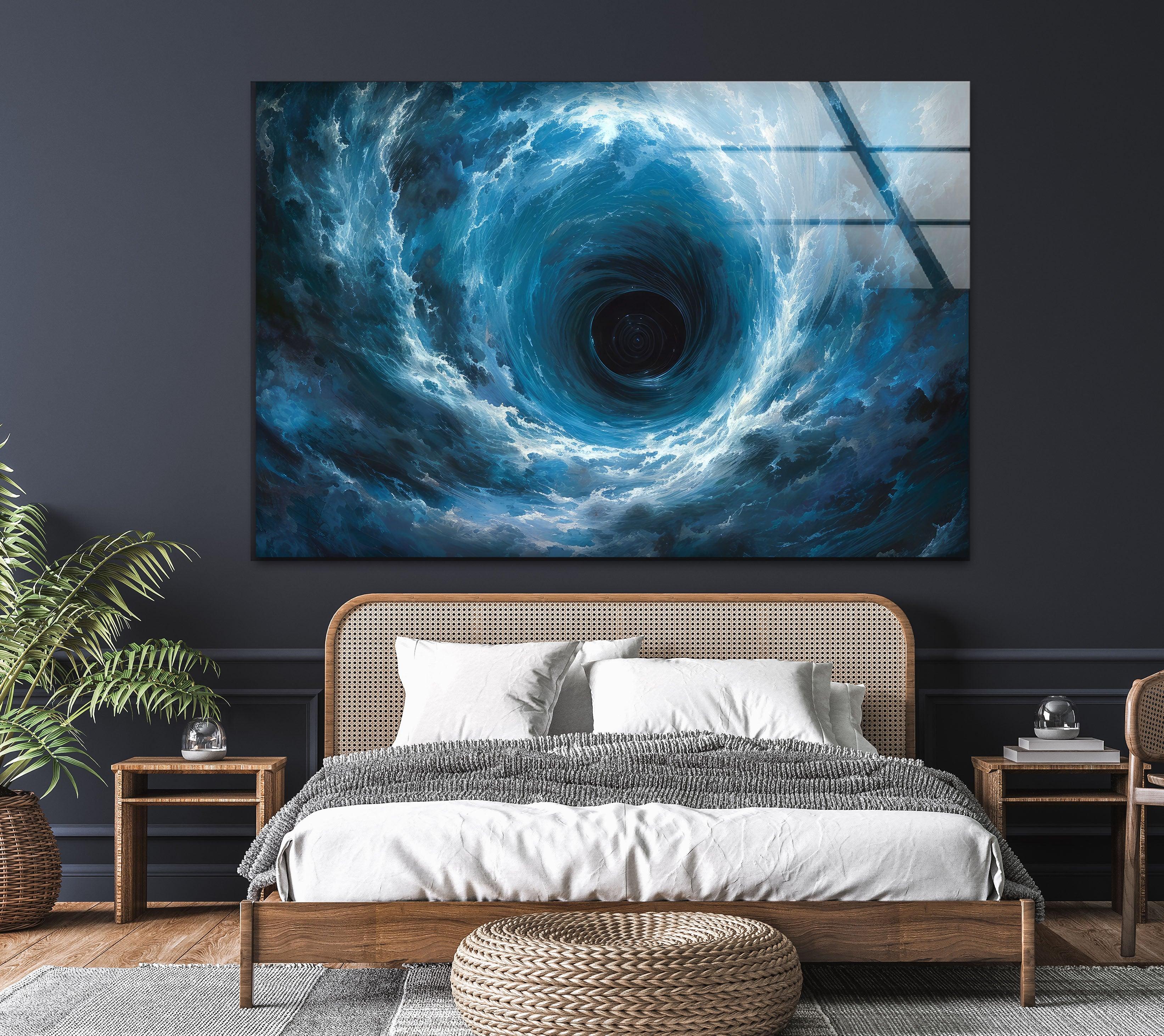 Blue Vortex Glass Wall Art - Handcrafted Modern Home Decor for Living Room, Bedroom & Office - Stunning 3D Glass Sculpture for Unique Interior Design