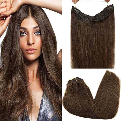 GOO GOO 20 Inch Chocolate Brown Remy Human Hair Extensions - 100g Real Natural Straight Hair Weft with Transparent Wire for Seamless Blending | Perfect for Daily Wear, Parties & Special Occasions