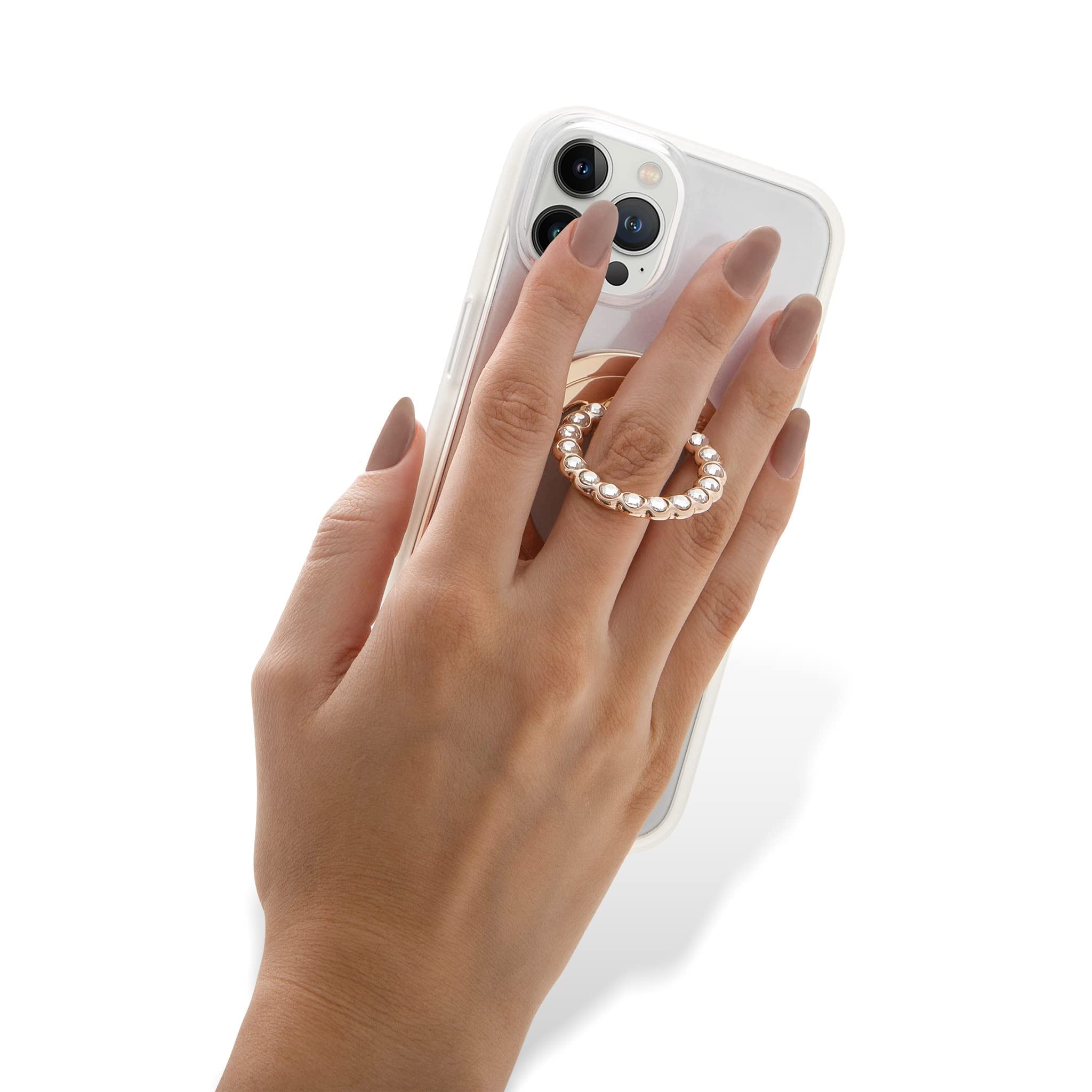 Sonix Magnetic Phone Grip & Ring Holder - MagSafe Compatible Rotatable Kickstand for iPhone 16, 15, 14, 13, 12 Series - Gold/Clear Rhinestone - Perfect for Hands-Free Viewing and Secure Grip
