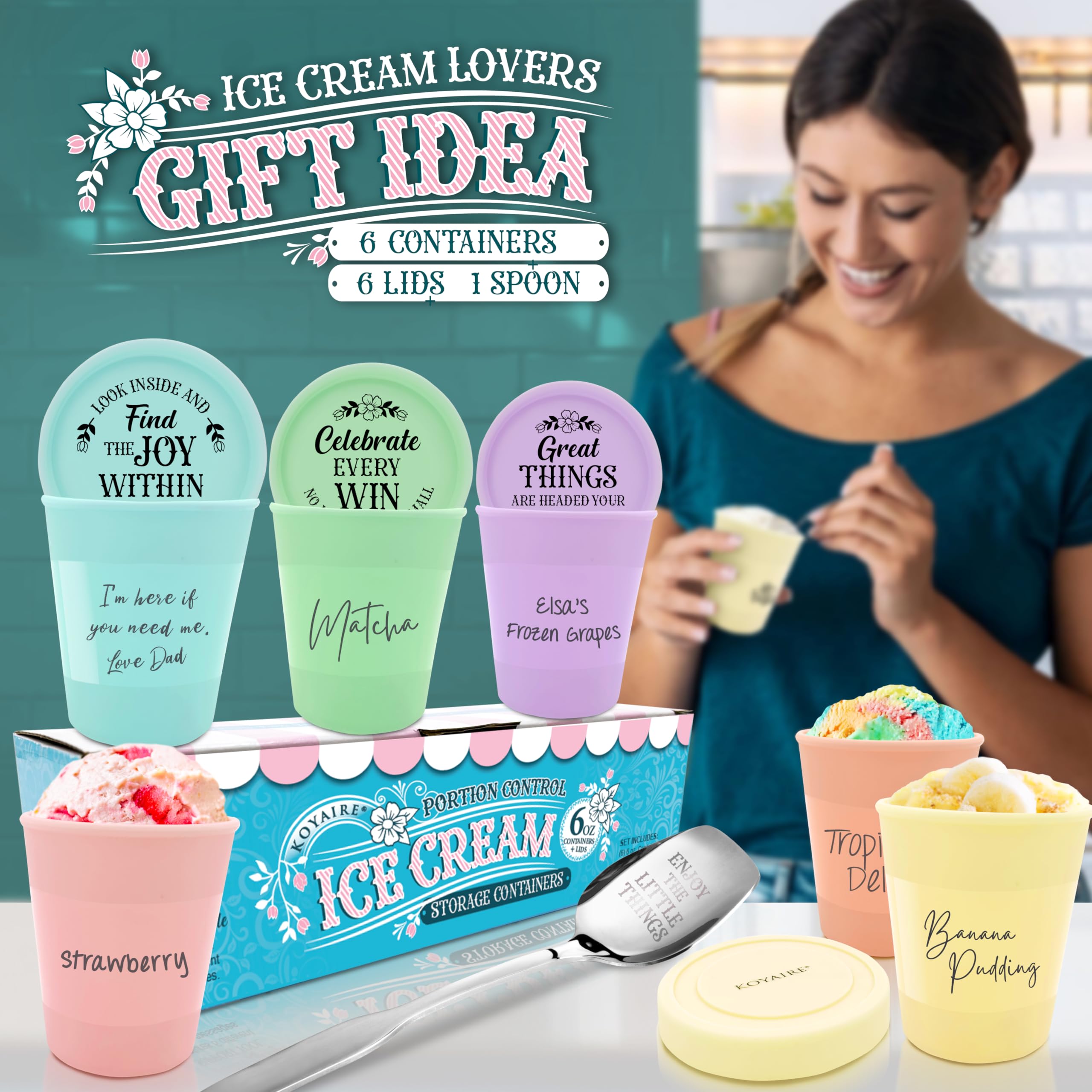 6-Pack 6 oz Airtight Portion Control Ice Cream Containers for Homemade Ice Cream - Single Serve Mini Freezer Cups with Lids for Adults - Perfect for Snack Size Storage, Meal Prep & Dessert Portioning