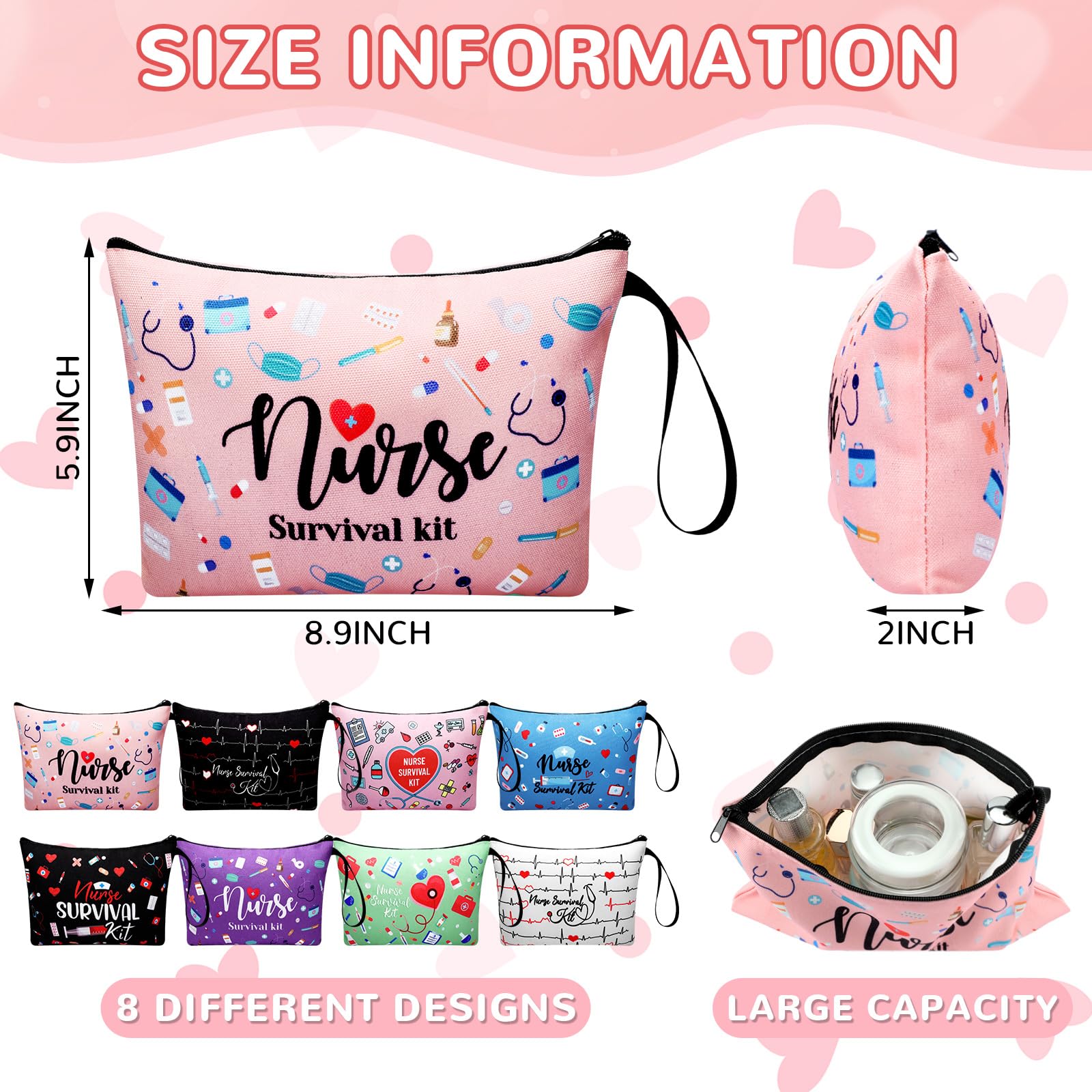 24 Pack Nurse Cosmetic Bags Bulk - Waterproof Canvas Zipper Pouch for Nursing Survival Kit - Perfect Nurse Week Gifts, Healthcare Worker Appreciation & Nursing Graduation 2025 - Great for Travel, Makeup Storage & Medical Supplies Organization