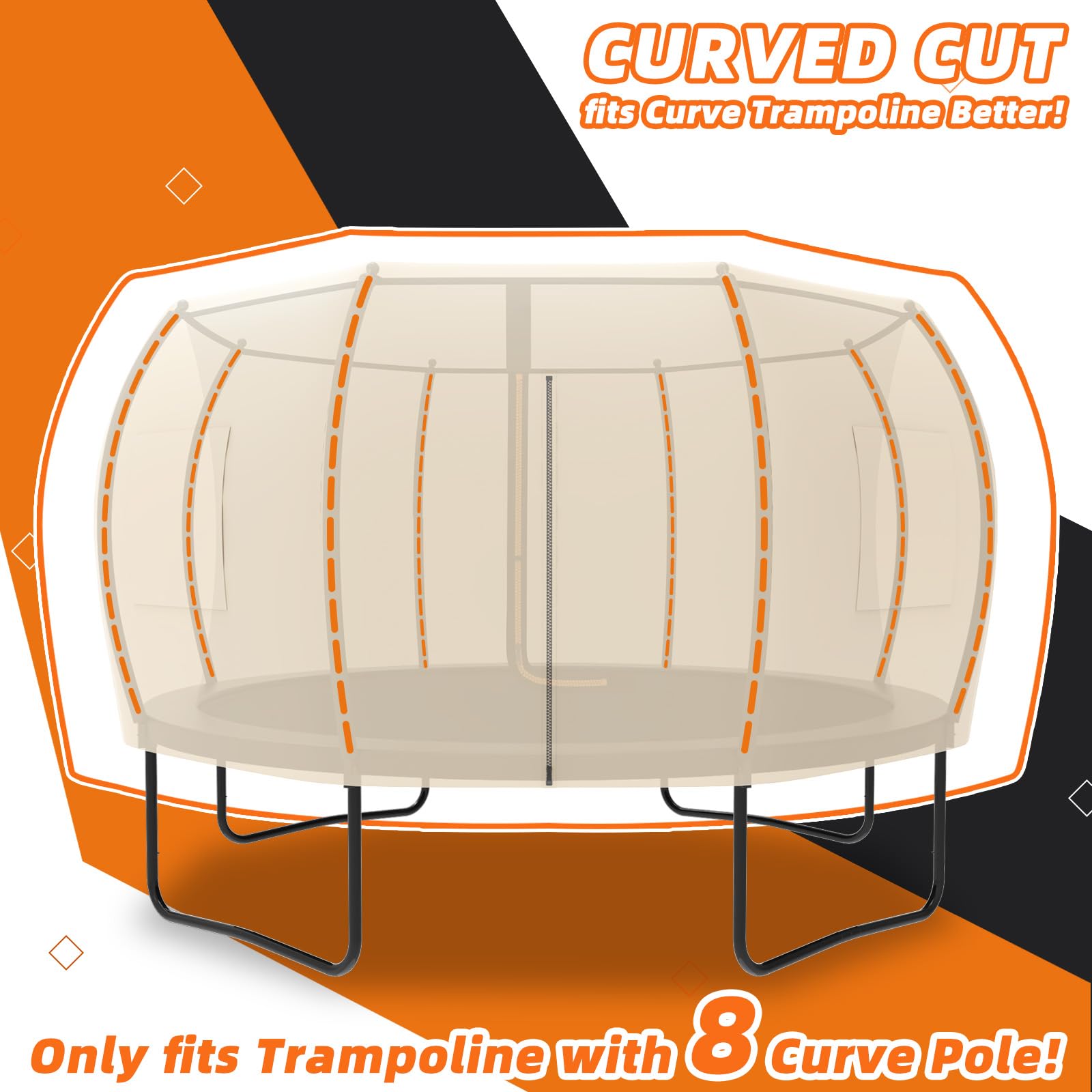JumpFly 10FT Trampoline Tent for Kids (Tent Only) - Fits 8 Curved Poles Round Trampoline, LED Light Shade Cover, Durable Anti-Tear Canopy for Outdoor Play, Camping & Backyard Fun (Black/Light Brown)