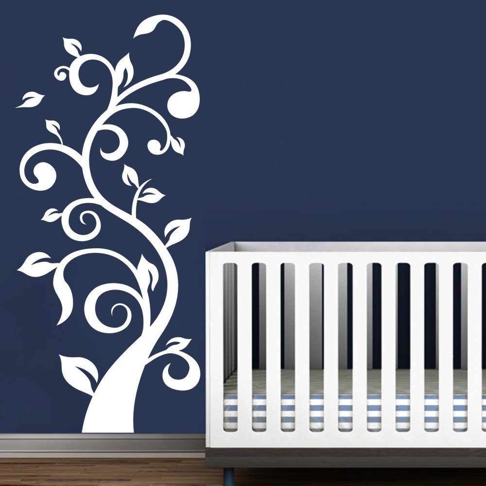 DigTour Wall Art - Elegant Curly Tree Vinyl Wall Decal Sticker | Self-Adhesive Home Decor Mural for Living Room, Bedroom & Nursery | White Botanical Wall Graphic for Modern Interior Design