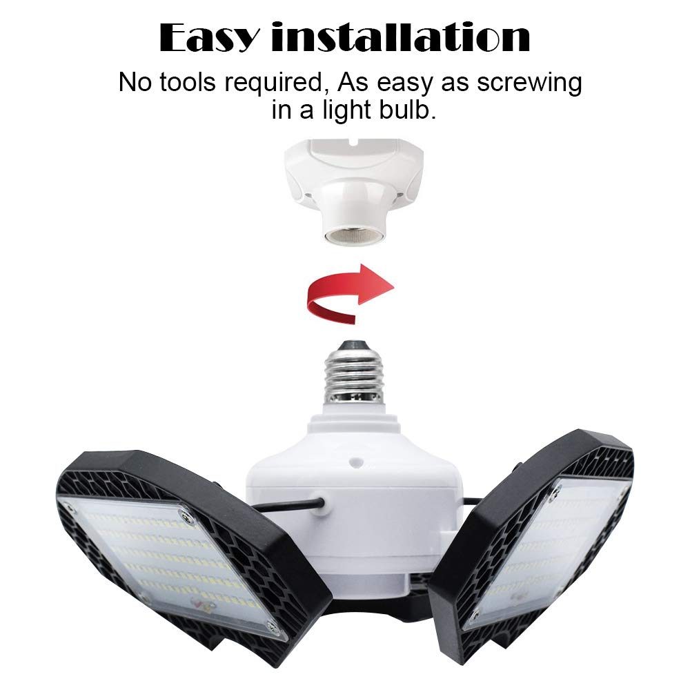 55W LED Garage Light - 7200LM Daylight White, Deformable Shop Light (400W Equivalent) for Workshop, Warehouse & Home Garage Lighting