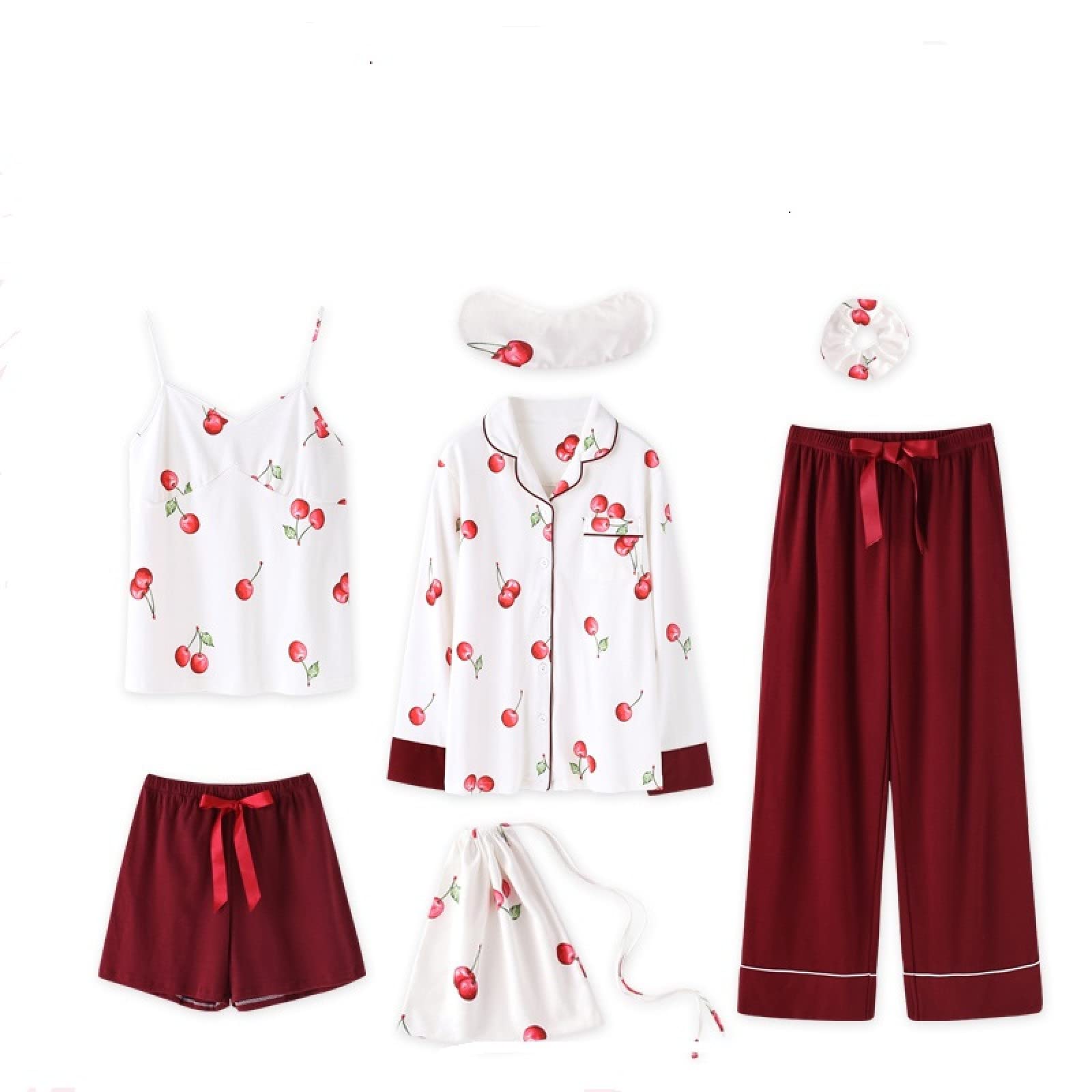 BuFanRen Women's 7-Piece Cotton Cartoon Pajama Set - Long Sleeve Winter Sleepwear for Women, Soft & Comfortable Homewear (Sizes M-XXL) - Perfect for Lounging, Sleepovers & Cozy Nights at Home