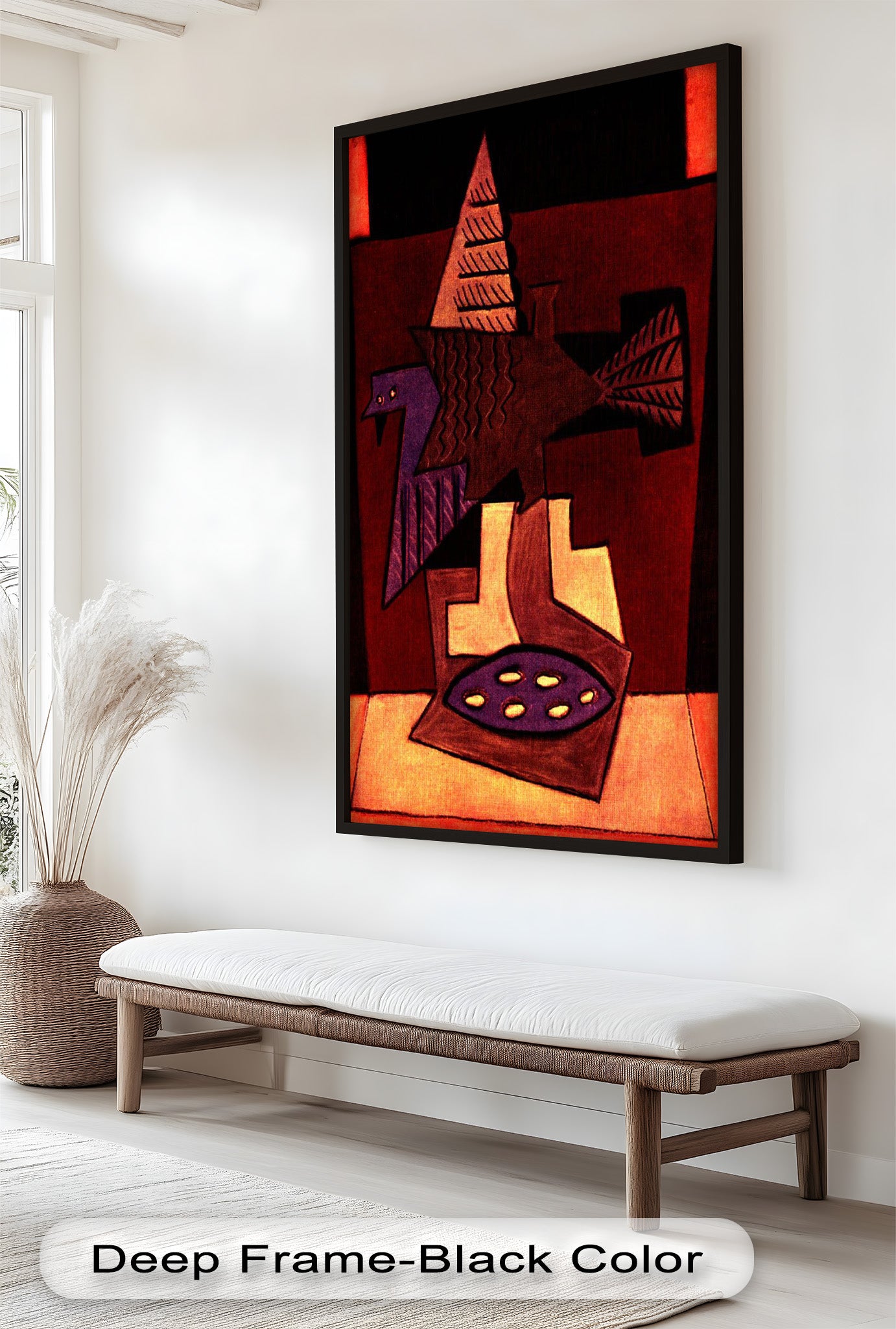 Abstract Bird & Bowl Cubist Oil Painting Wall Art - Modern Home Decor for Living Room, Bedroom & Office