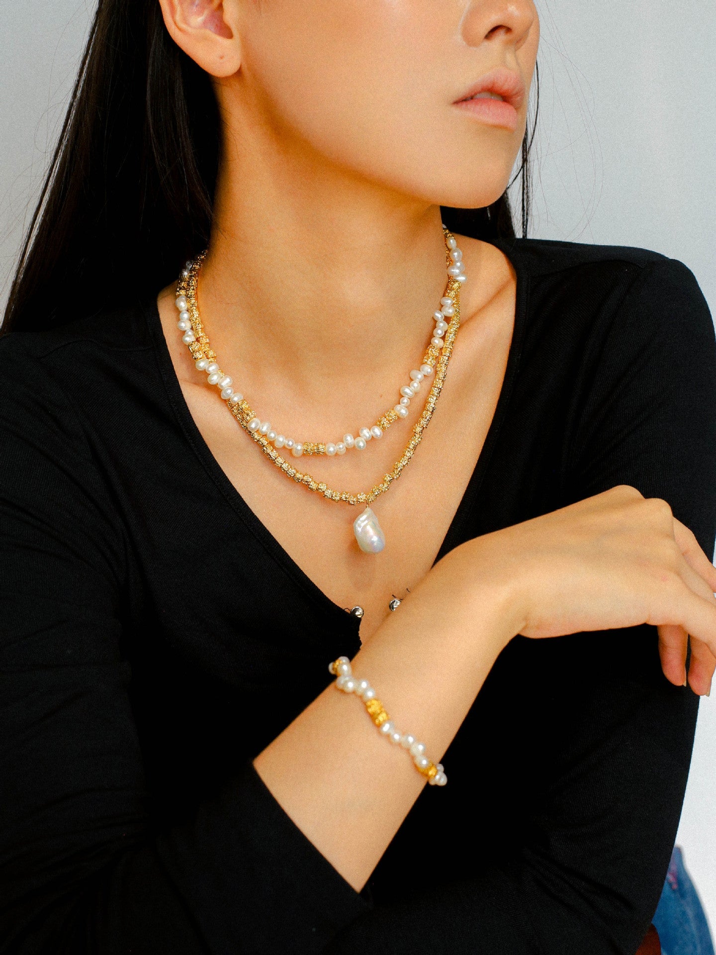 Golden Bean Staggered Pearl Necklace - Elegant Layered Beaded Jewelry for Women | Perfect for Weddings, Parties & Special Occasions