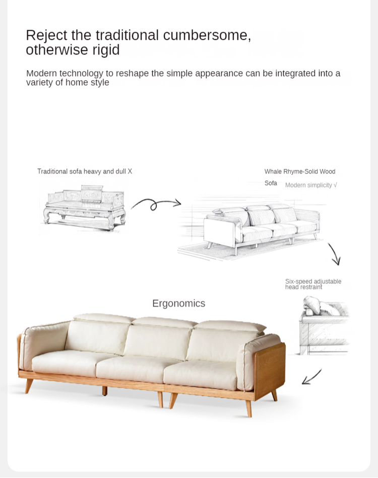 Modern Oak Solid Wood Straight Row Down Sofa - Durable & Stylish Living Room Furniture for Home, Office, and Lounge Spaces