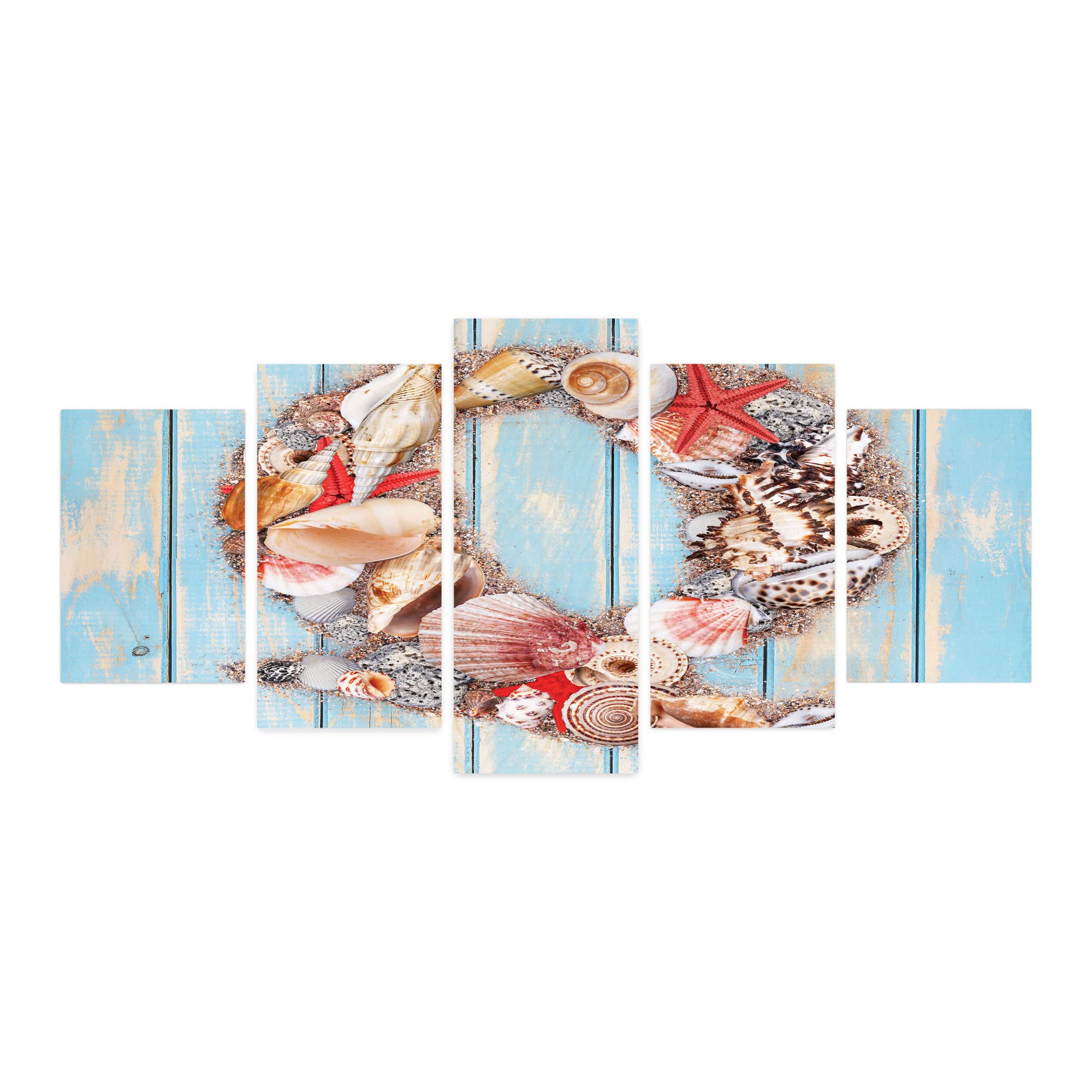 Ambesonne Initial Q 5-Panel Acrylic Glass Wall Art - Nautical Ocean Inspired Tropical Colors with Rustic Wooden Backdrop - Modern Home Decor for Living Room, Bedroom & Dorm - 60