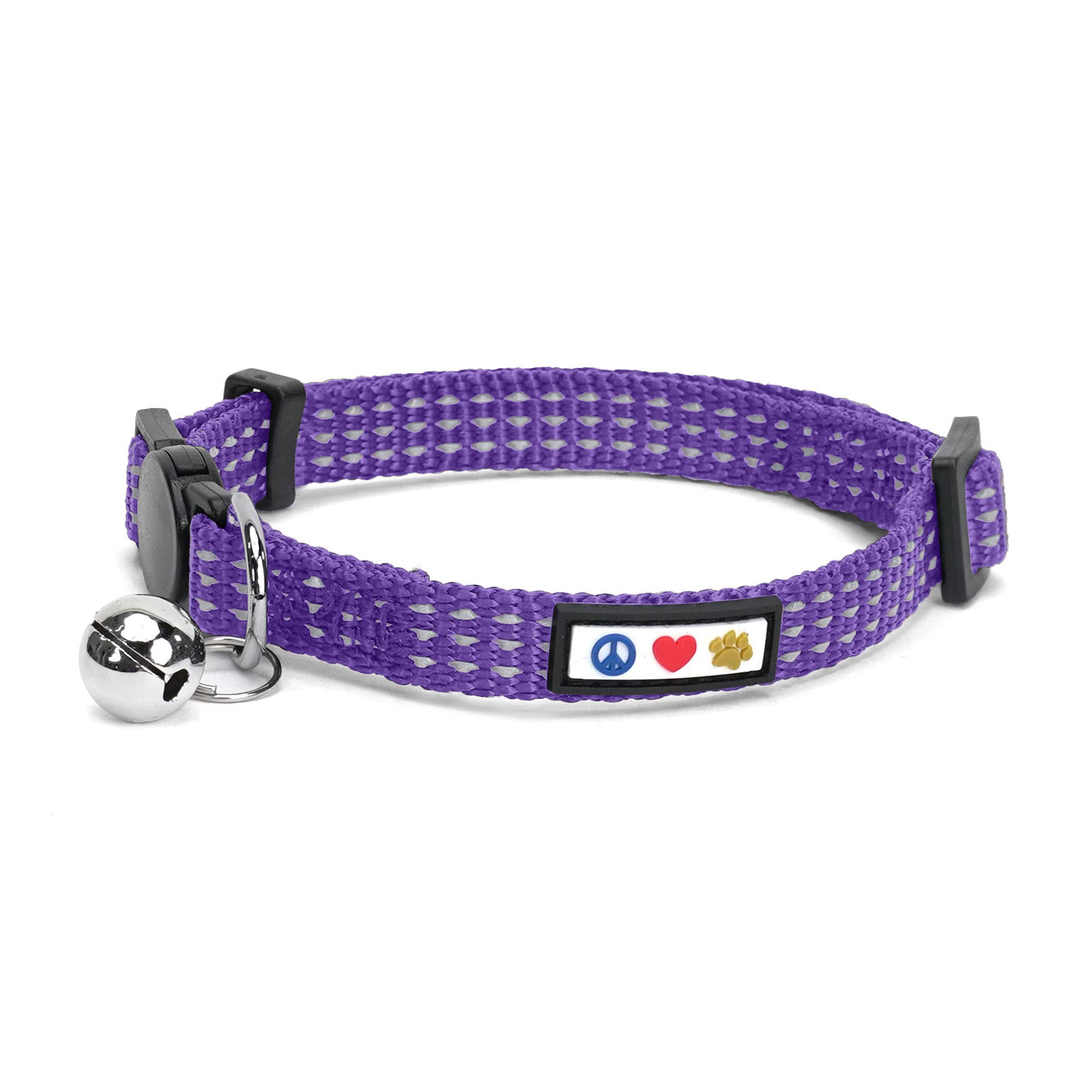 **Pawtitas Reflective Cat Collar with Safety Buckle & Removable Bell - Adjustable Kitten Collar in Purple for Nighttime Safety - Perfect for Outdoor Adventures & Indoor Play**