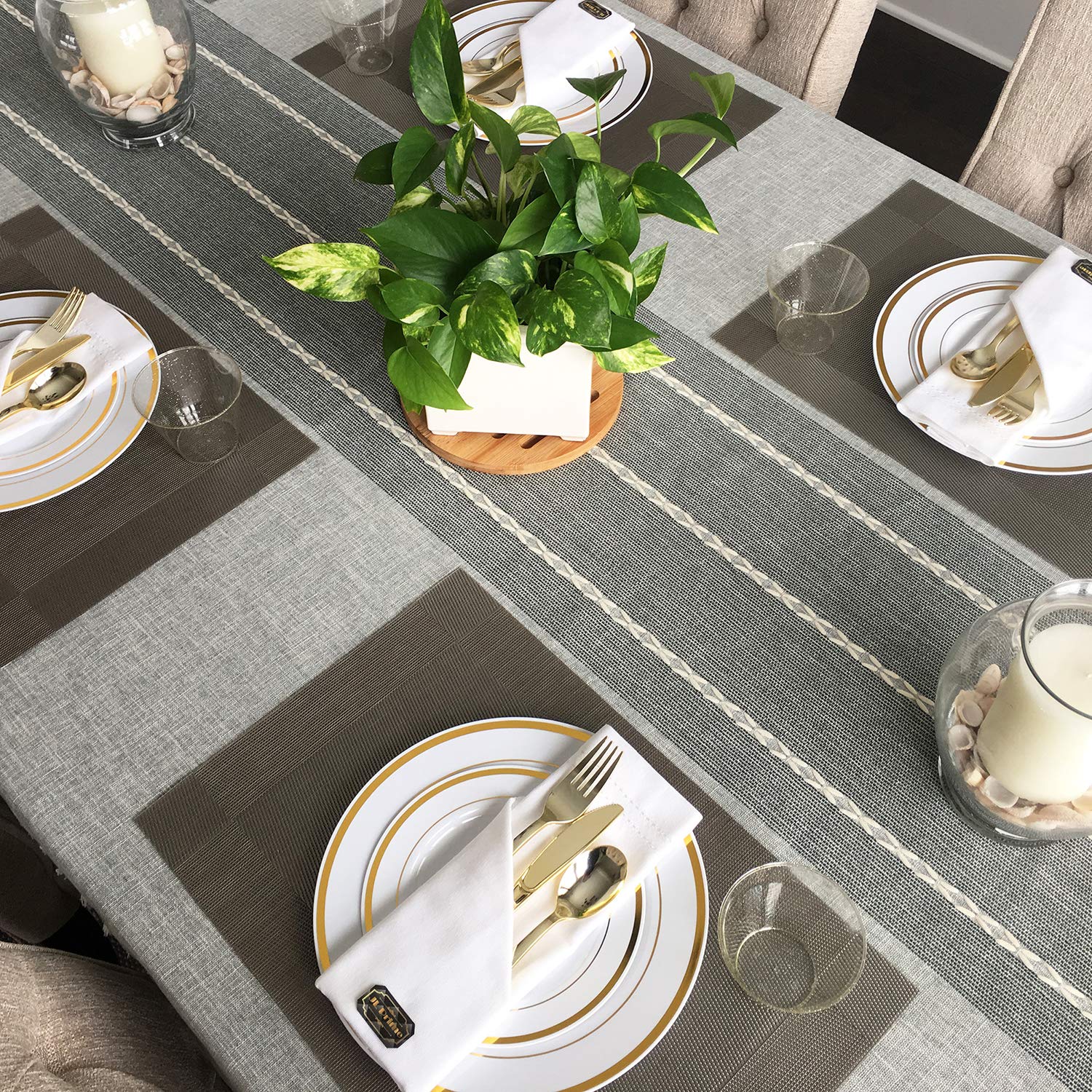 125-Piece Gold Plastic Plates & Cutlery Set - Reusable & Recyclable Dinnerware for Weddings, Parties & Events - 25 Gold Rim Plates, 25 Salad Plates & 75 Silverware Utensils - Perfect for Bridal Showers, Anniversaries & Outdoor Gatherings