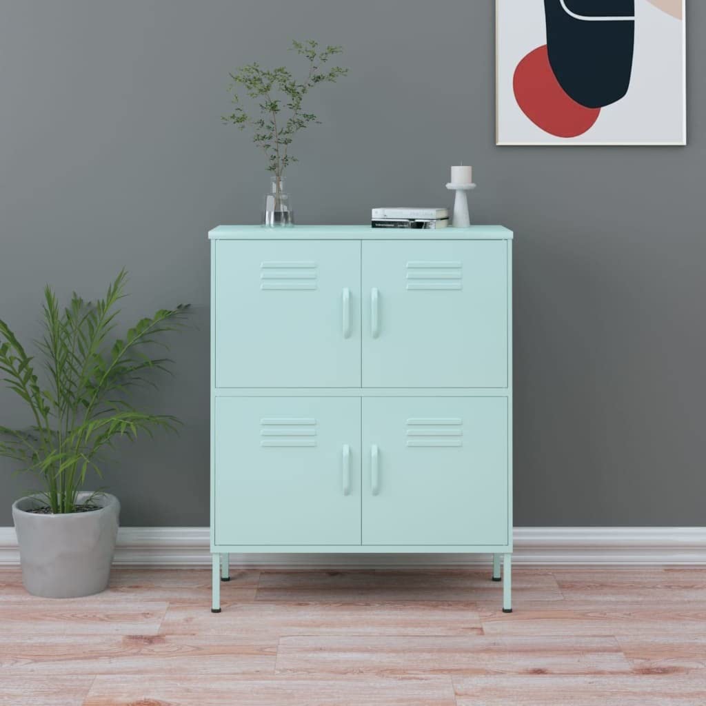 4-Door Steel Storage Cabinet with 2 Adjustable Shelves - Heavy Duty Metal Organizer for Home, Office & Garage - Perfect for Storing Tools, Household Supplies & More (Mint Green, Assembly Required)