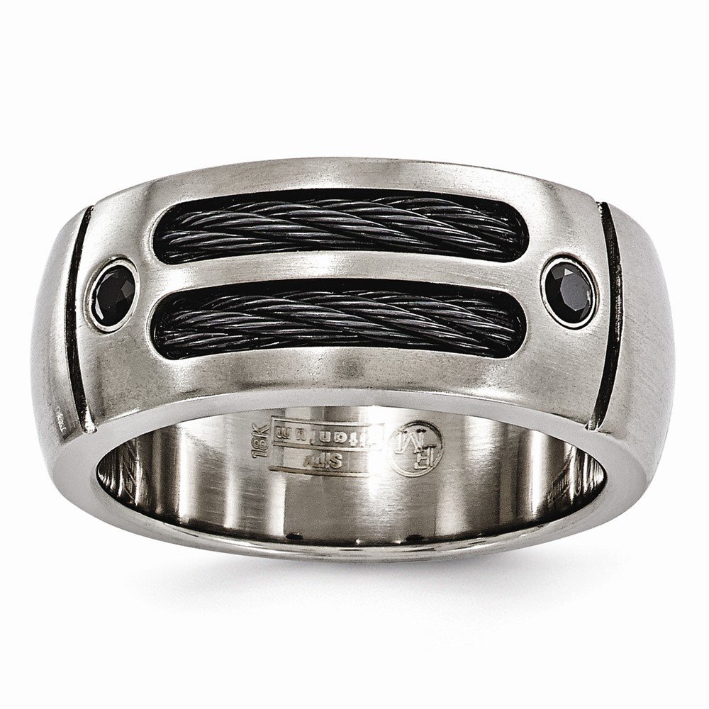 Premium Solid Titanium Men's Wedding Band Ring with Cable & Spinel Argentium SS Bezel - 9.25mm Comfort Fit - Perfect for Engagement, Anniversary & Everyday Wear