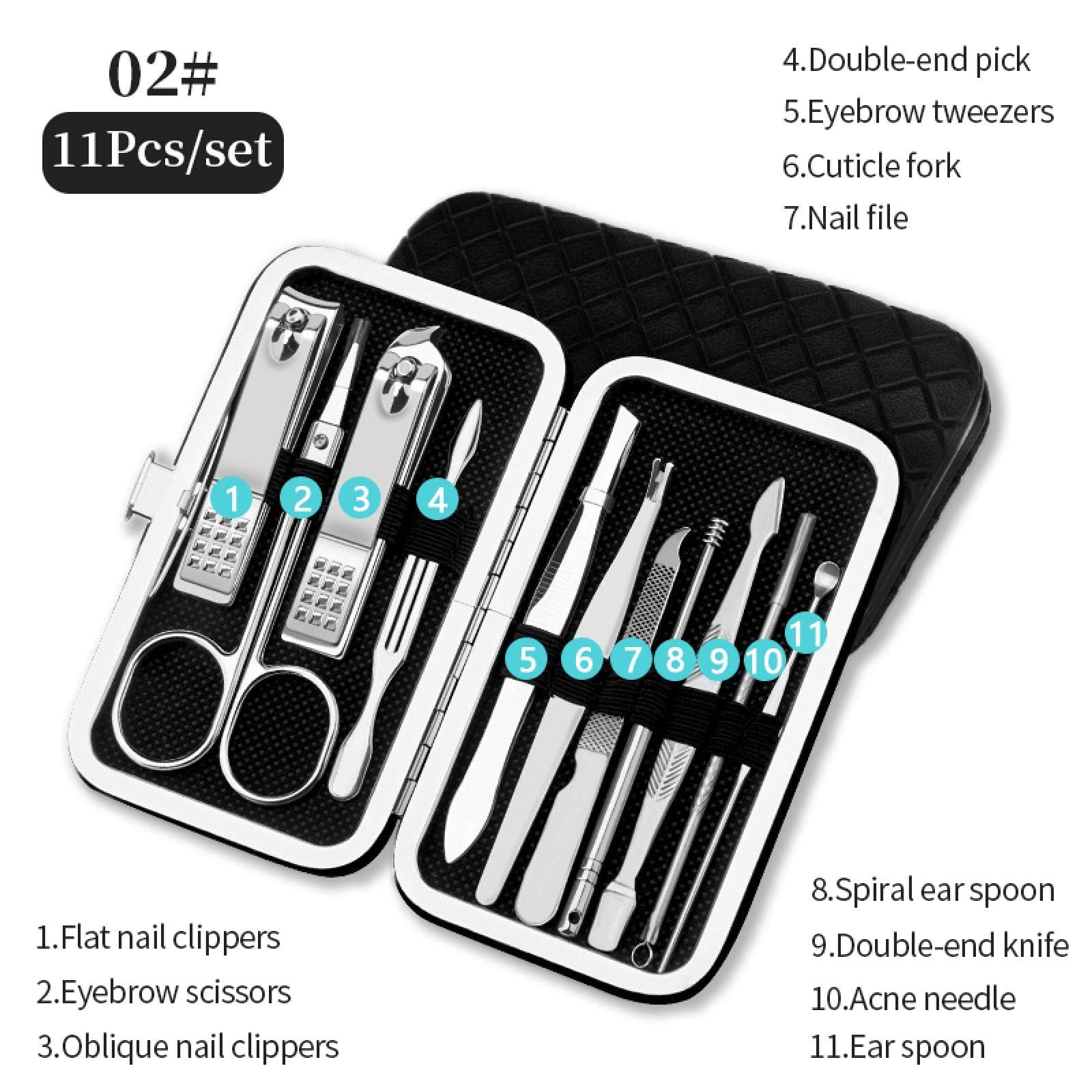 Premium Stainless Steel Nail Clipper Set - 12pcs Manicure & Pedicure Kit with Ear Spoon - Professional Nail Art Tools for Home Salon & Travel Grooming