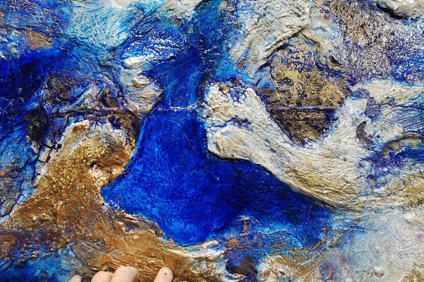 Blue and White Textured Abstract Painting - Sapphire Spritz 180cm x 100cm Canvas Wall Art for Living Room, Bedroom & Office Decor