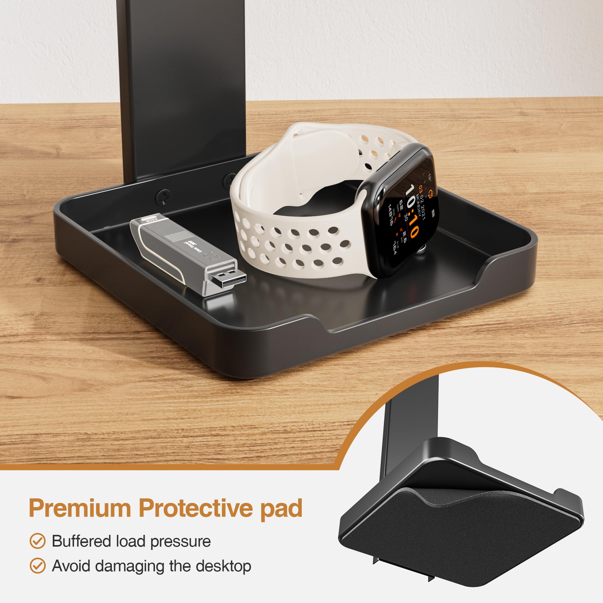 Premium Metal Headphone Stand with Non-Slip Base & Storage Tray - Sturdy Headset Holder for Gaming, Office & Home Use - Universal Fit for All Headphones (Black)