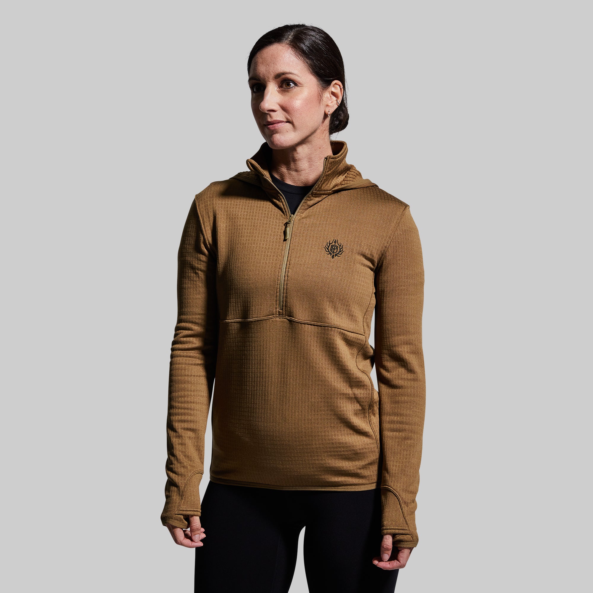Women's Quiver Half Zip Hoodie - Coyote Brown | Lightweight Fleece Pullover for Hiking, Running & Outdoor Activities