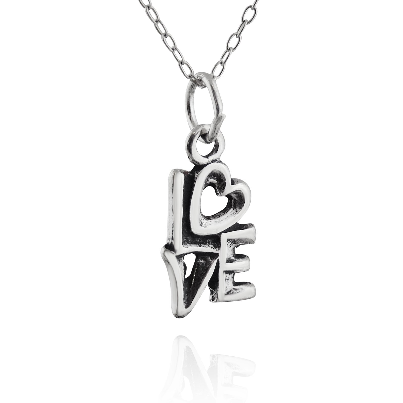FashionJunkie4Life Sterling Silver Love Heart Pendant Necklace for Women - 18