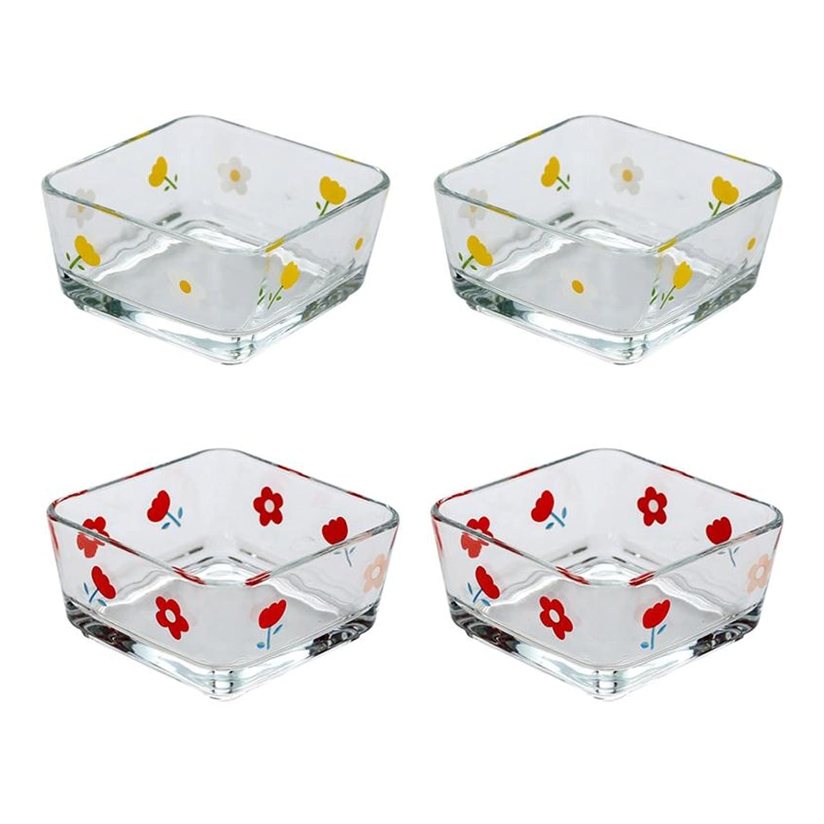 4-Piece Square Glass Serving Bowls Set - Multifunctional Salad, Fruit, Vegetable, Noodle & Snack Dish for Home Kitchen | Perfect for Entertaining, Meal Prep & Daily Dining