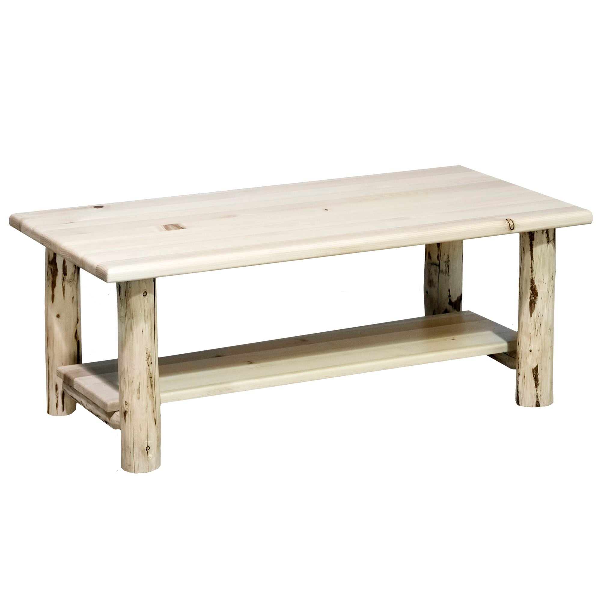 Rustic Montana Coffee Table with Lower Shelf - Solid Wood Living Room Furniture for Small Spaces, Farmhouse & Modern Decor