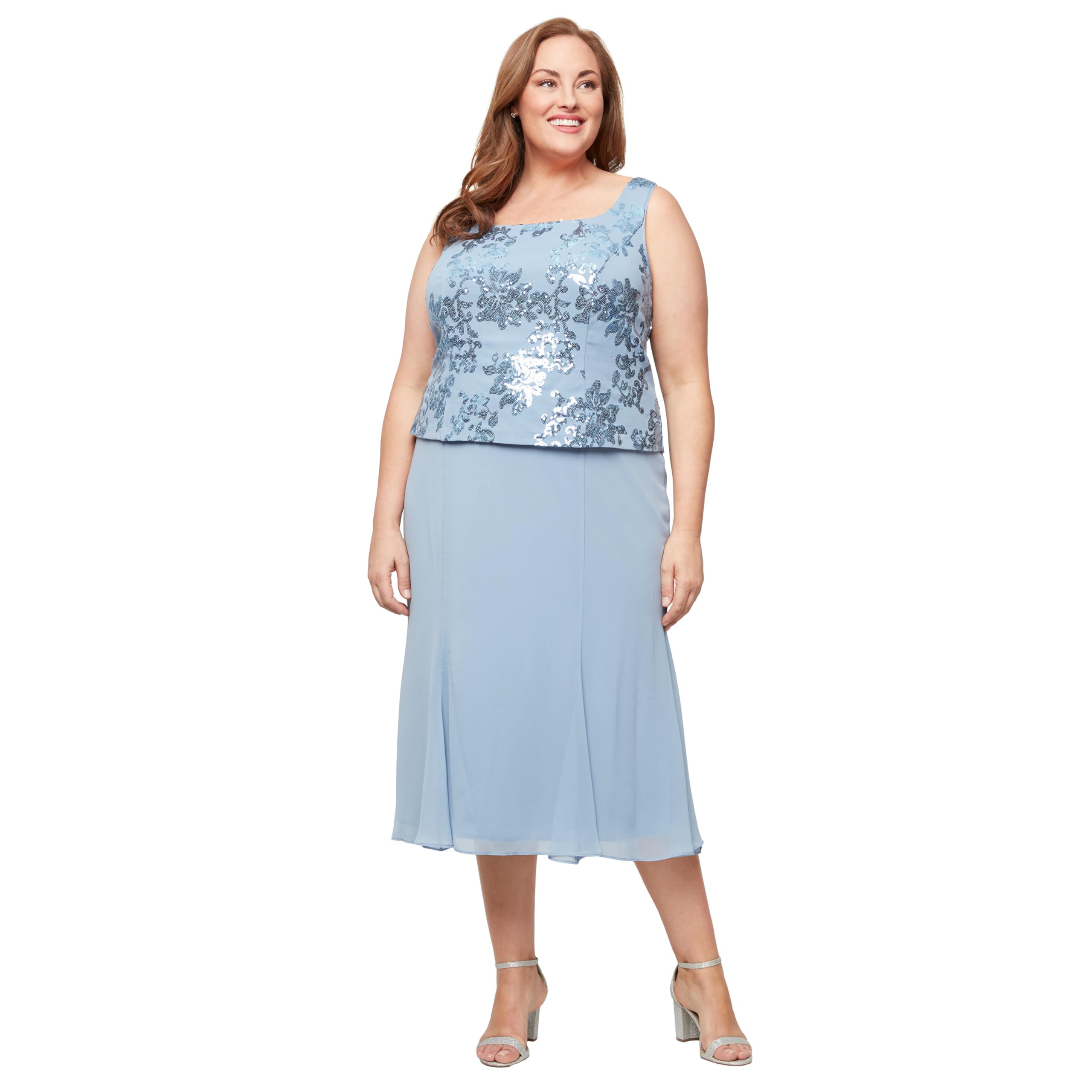 Alex Evenings Women's Plus Size Tea-Length Mother of The Bride Jacket Dress for Wedding Guest, Formal Events & Special Occasions - Elegant Church Ceremony, Cocktail Party & Evening Gala Attire