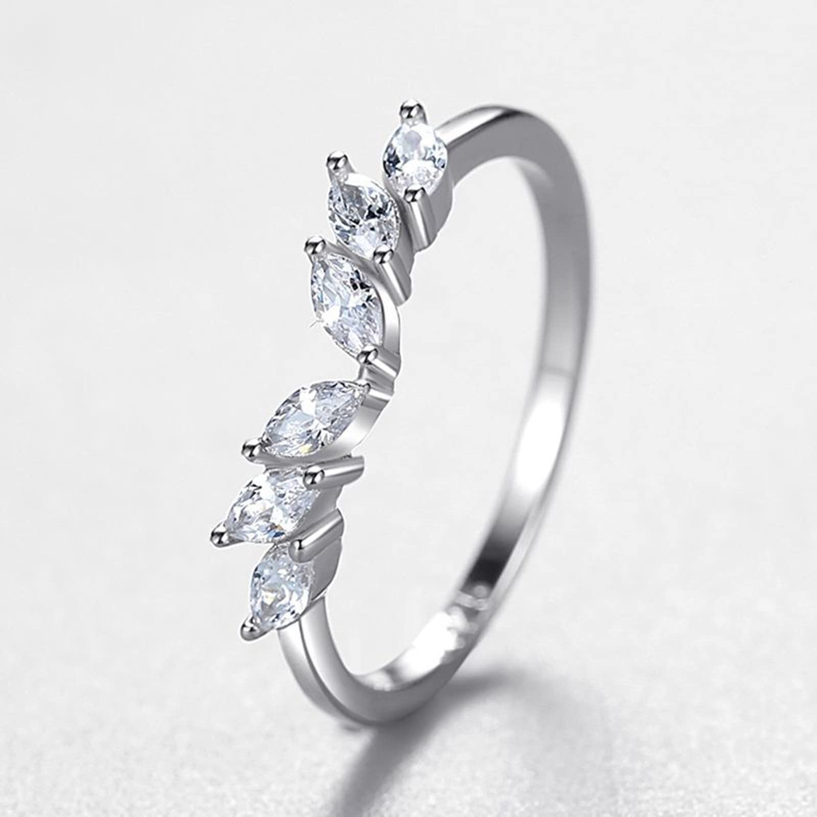 Gualiy Sterling Silver Band Rings for Women - Elegant Wedding & Engagement Rings with Leaf Design Cubic Zirconia (Size 5-9) | Perfect for Anniversaries, Proposals & Everyday Wear