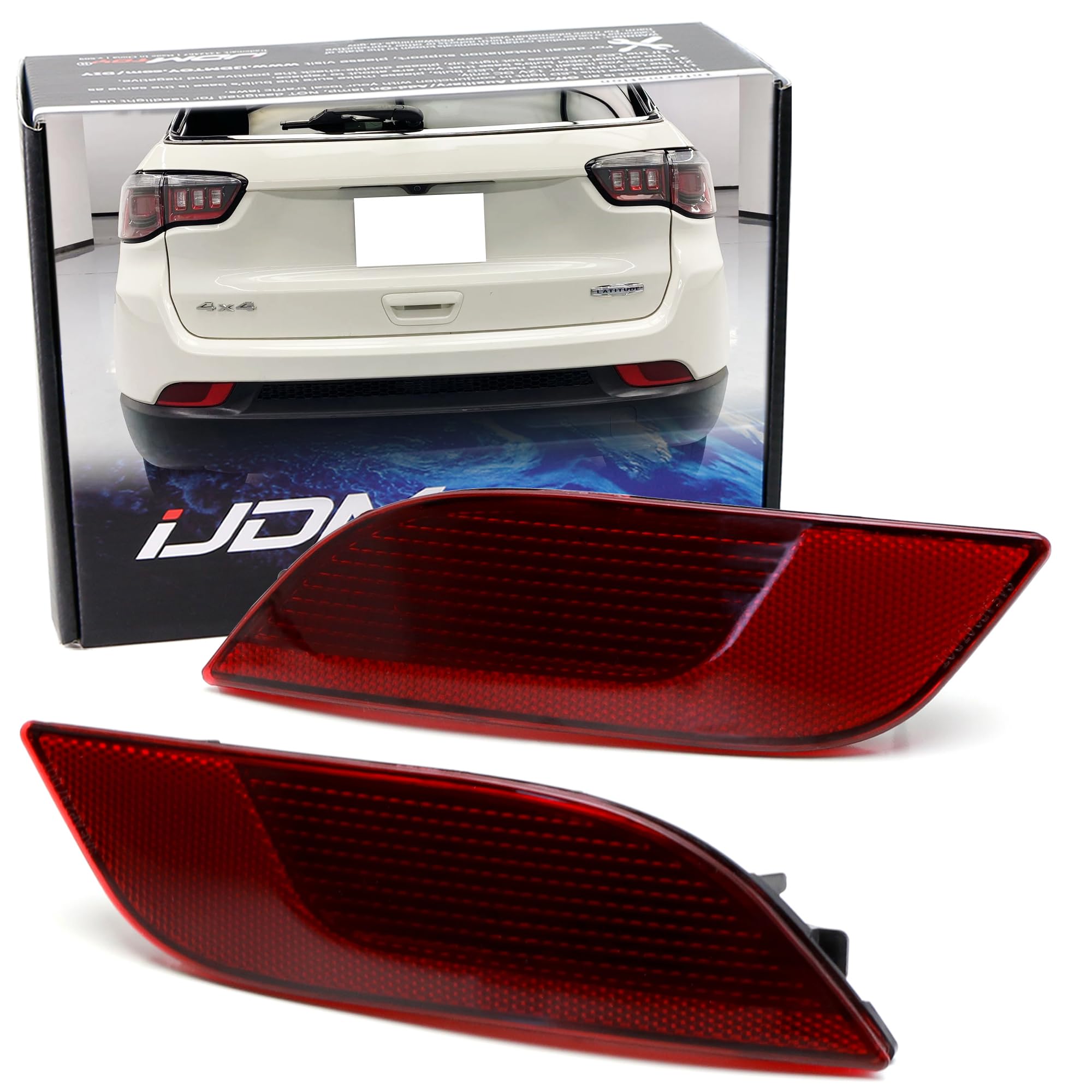 iJDMTOY OE-Spec Red Lens Rear Bumper Reflector Lenses for 2017-2023 Jeep Compass - Left & Right Side Assembly (LH RH) - Direct Replacement & Easy Installation - Enhances Safety & Style for Night Driving