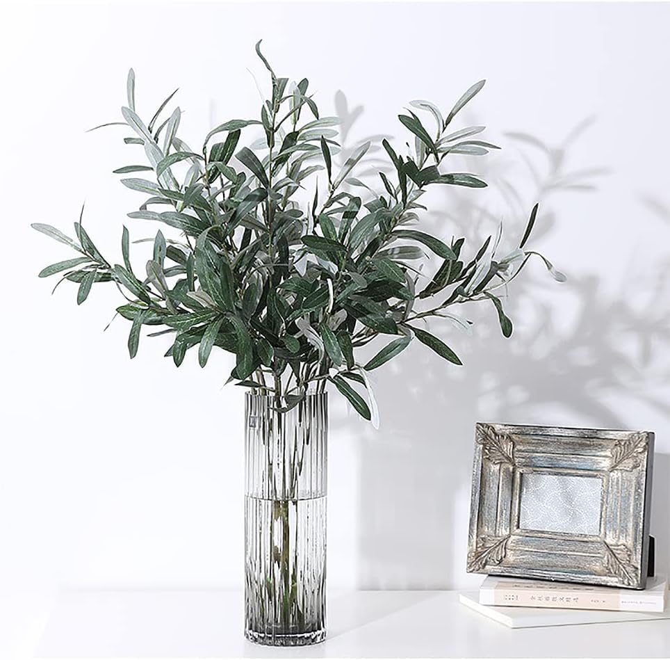 5pcs Artificial Olive Branches for Vases - Realistic Green Olive Leaves Greenery Stems - Perfect for Home Decor, Wedding Centerpieces, and Office Arrangements