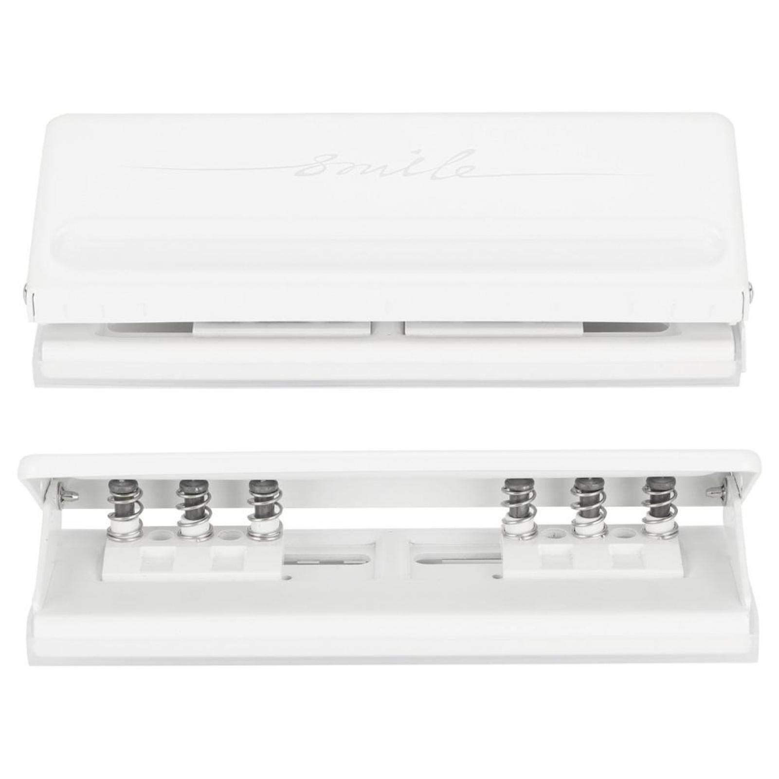 Adjustable 6-Hole Punch for A4 A5 A6 - Metal Ring Binder Planner for Home School Office (White) - Perfect for Organizing Documents