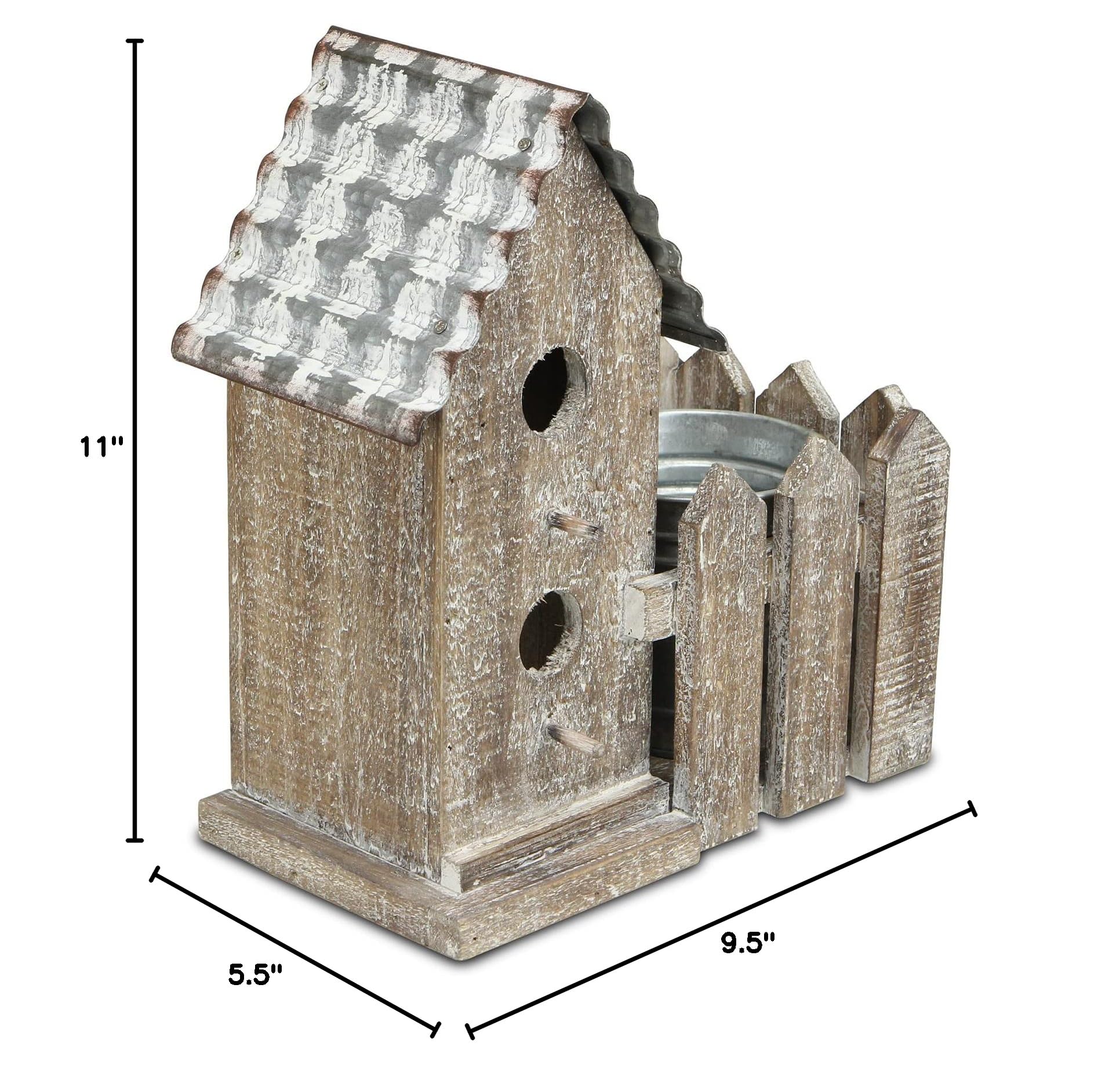 Cheung's 2-Story Metal Bird House with Galvanized Pot - Outdoor Garden Decoration for Backyard, Patio & Lawn - Brown Rustic Birdhouse for Wild Birds