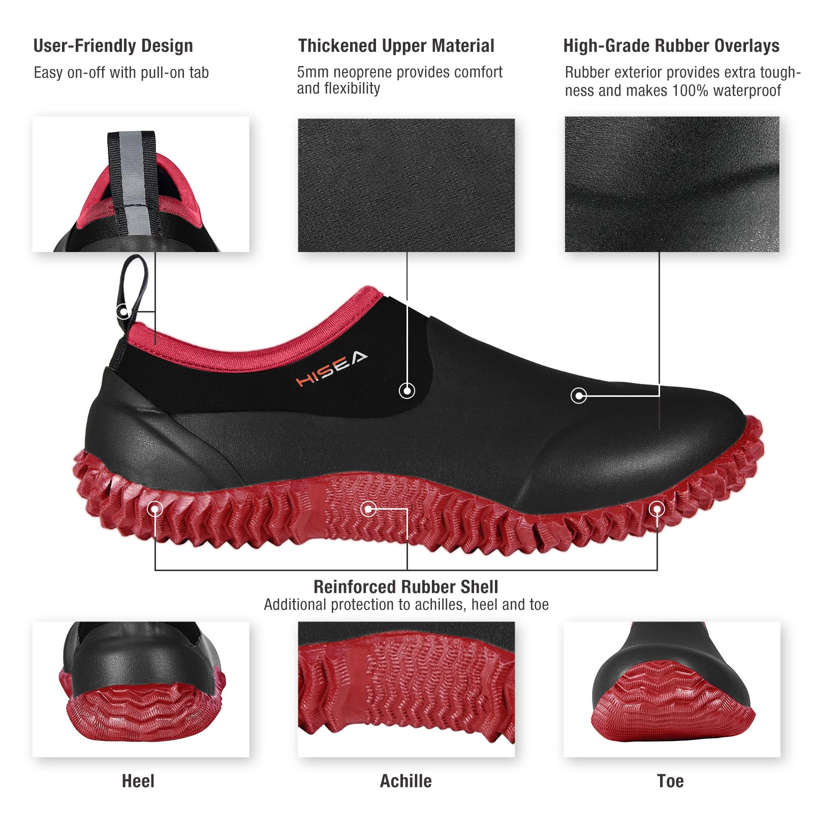 HISEA Unisex Waterproof Garden Shoes - Slip-On Rubber Neoprene Rain Boots for Men & Women | Outdoor Waterproof Footwear for Gardening, Farming, Camping, Hiking, Yard Work & Car Wash | Comfortable & Durable for All-Weather Use