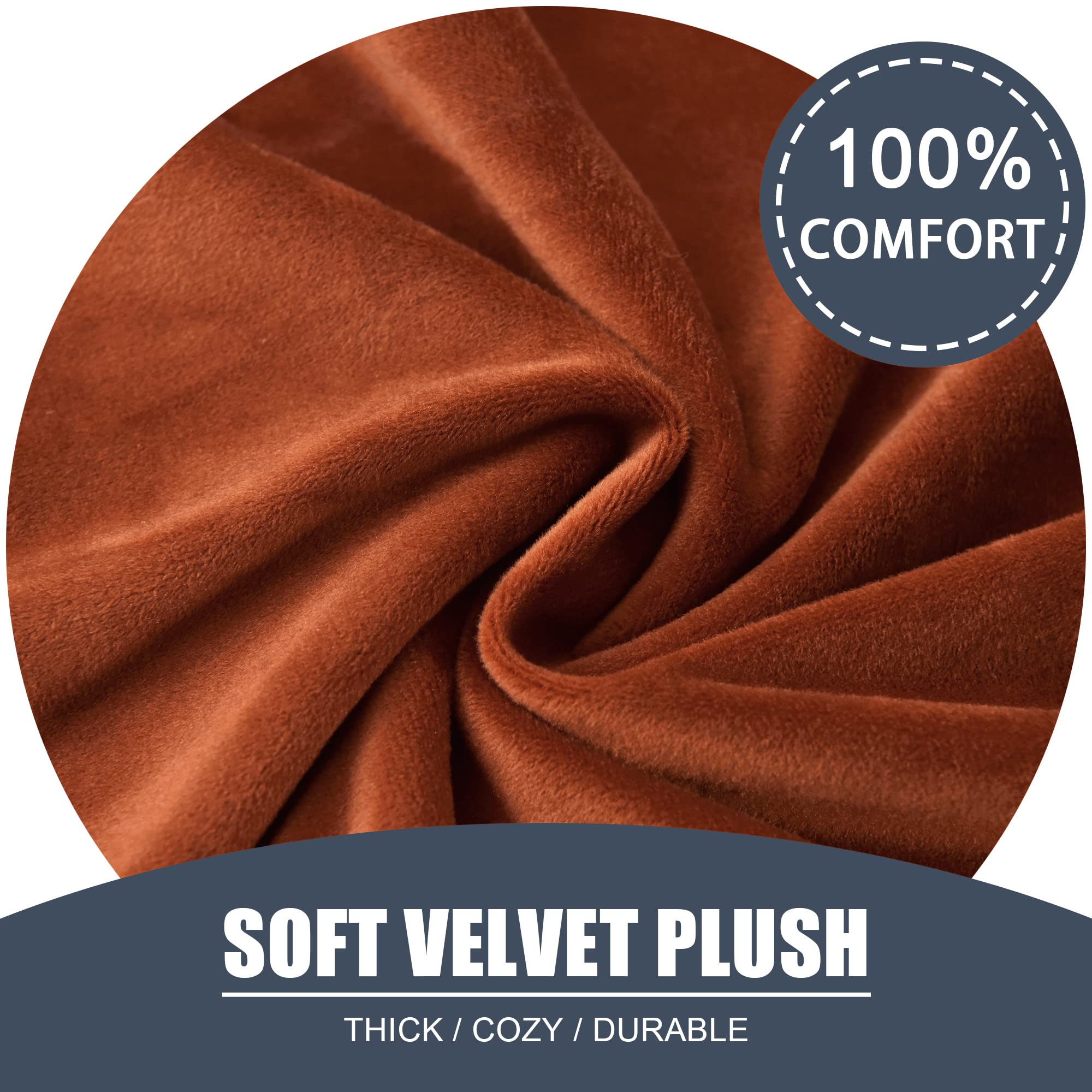 Soft Velvet Plush Stretch Cushion Cover - Elastic Bottom Sofa Slipcover for Loveseat & Couch (Large, Red Brown) | Furniture Protector for Living Room, Bedroom & Office