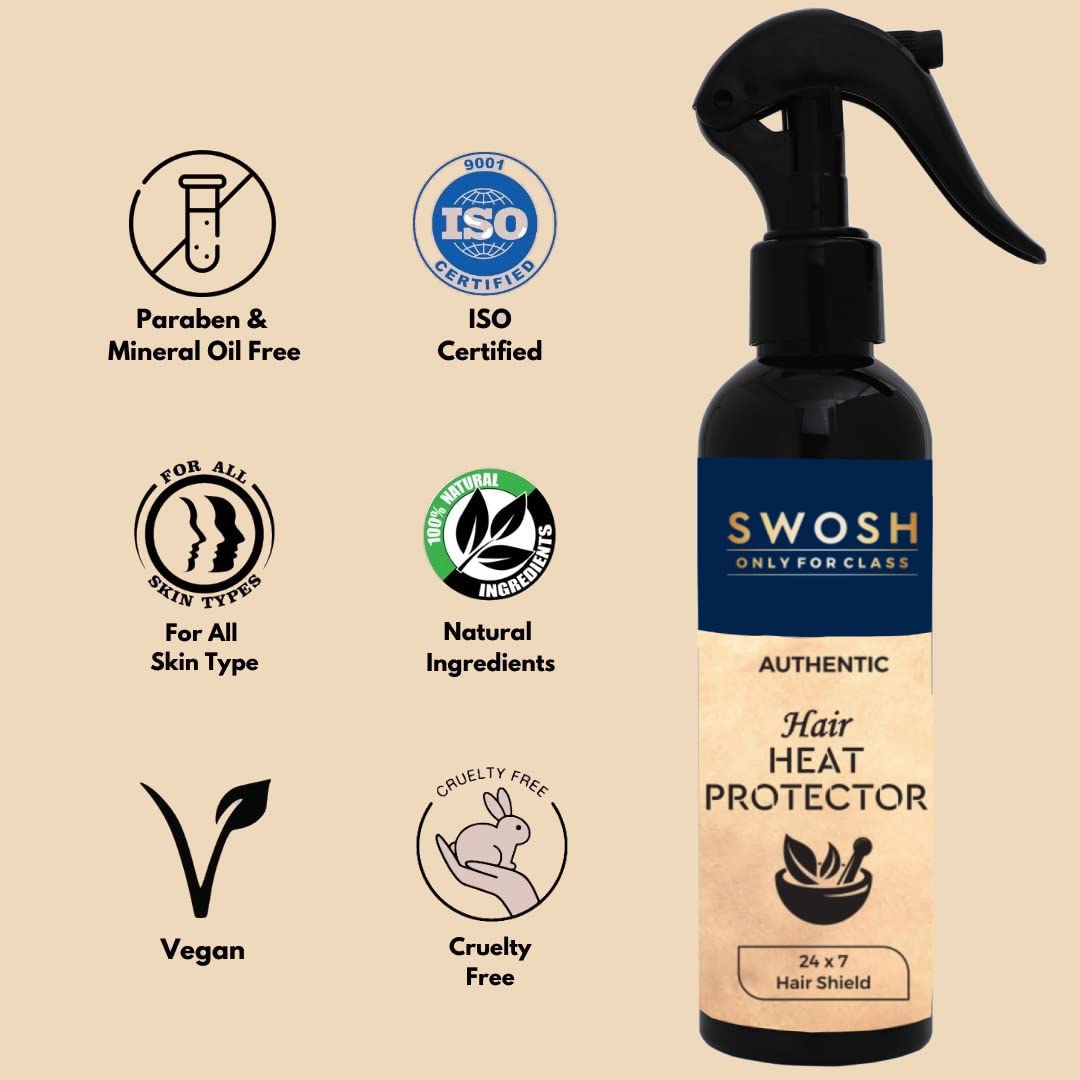 SWOSH Keratin & Argan Oil Heat Protectant Spray for Hair Straightening - 200ml Frizz Control & Damage Prevention | Vegan, Natural, Paraben & Sulfate Free | Perfect for Daily Styling & Salon Use