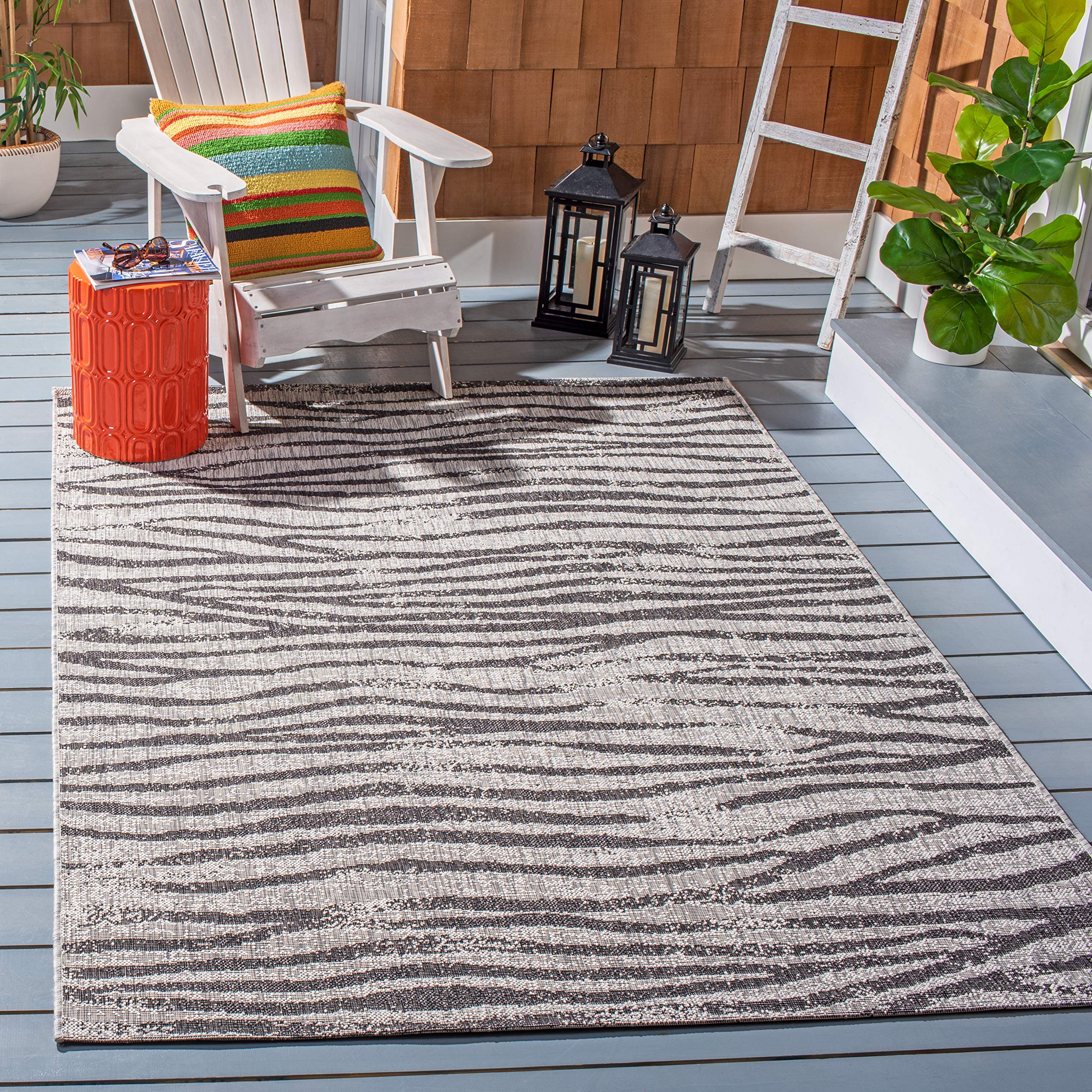 SAFAVIEH Courtyard Collection 8' x 10' Grey/Black CY8551 Indoor/Outdoor Waterproof Rug - Easy to Clean, Stain Resistant for Patio, Backyard, Mudroom, Deck & Poolside Use