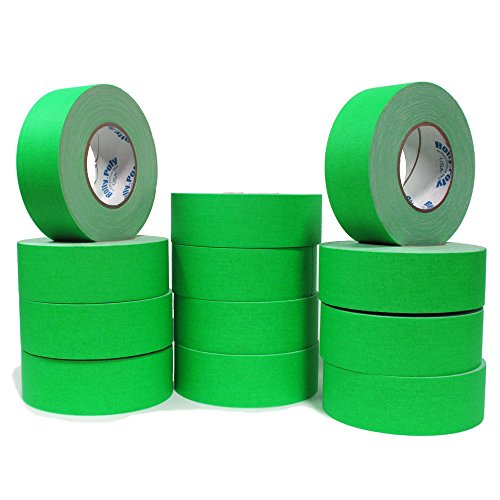 12 Rolls Premium Professional Grade Gaffer Tape - 2 Inch X 50 Yards - Fluorescent Neon Green - Strong Adhesive Cloth Tape for Stage, Theater, Photography, and Event Setup - 12 Pack Bulk Case