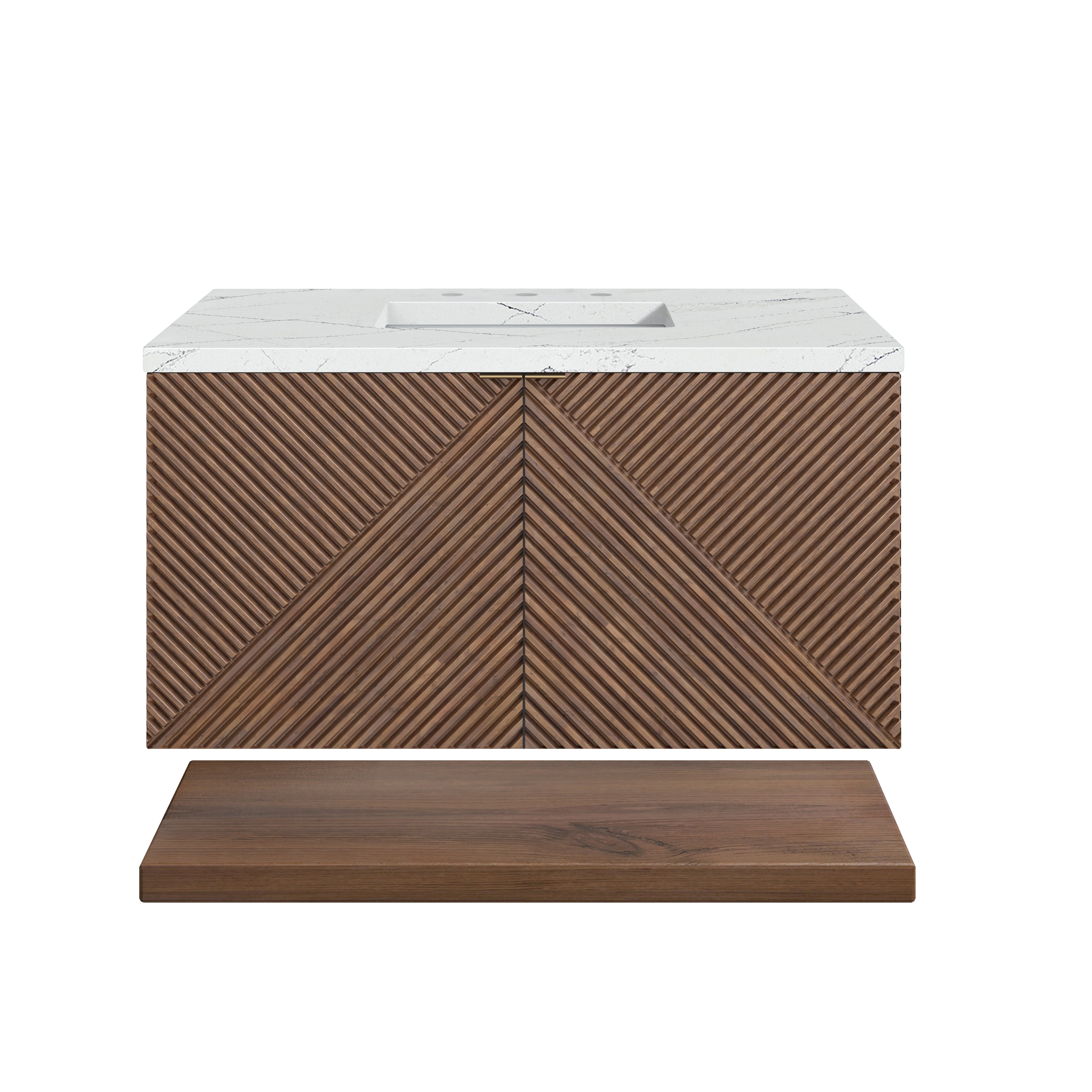 Marcello 36 Inch Single Bathroom Vanity with Sink - Chestnut Finish & 3CM Ethereal Noctis Quartz Countertop | Perfect for Modern Bathroom Remodel & Small Space Solutions