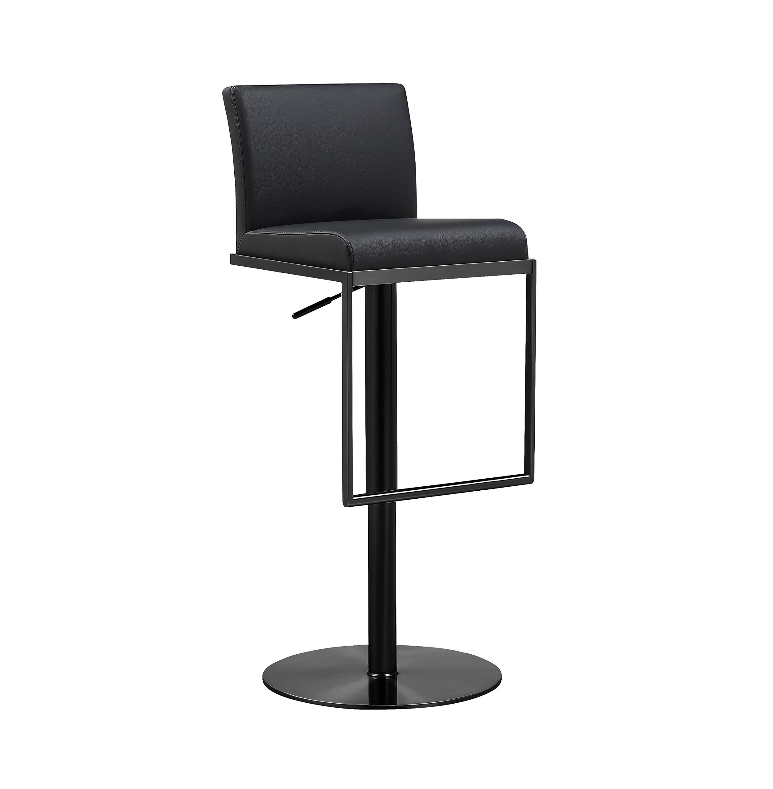 TOV Furniture Amalfi Modern Upholstered Adjustable Swivel Bar Stool - 16.5 Inch Kitchen Counter Height Stool with Padded Seat - Black Barstools for Home, Kitchen Island & Breakfast Nook