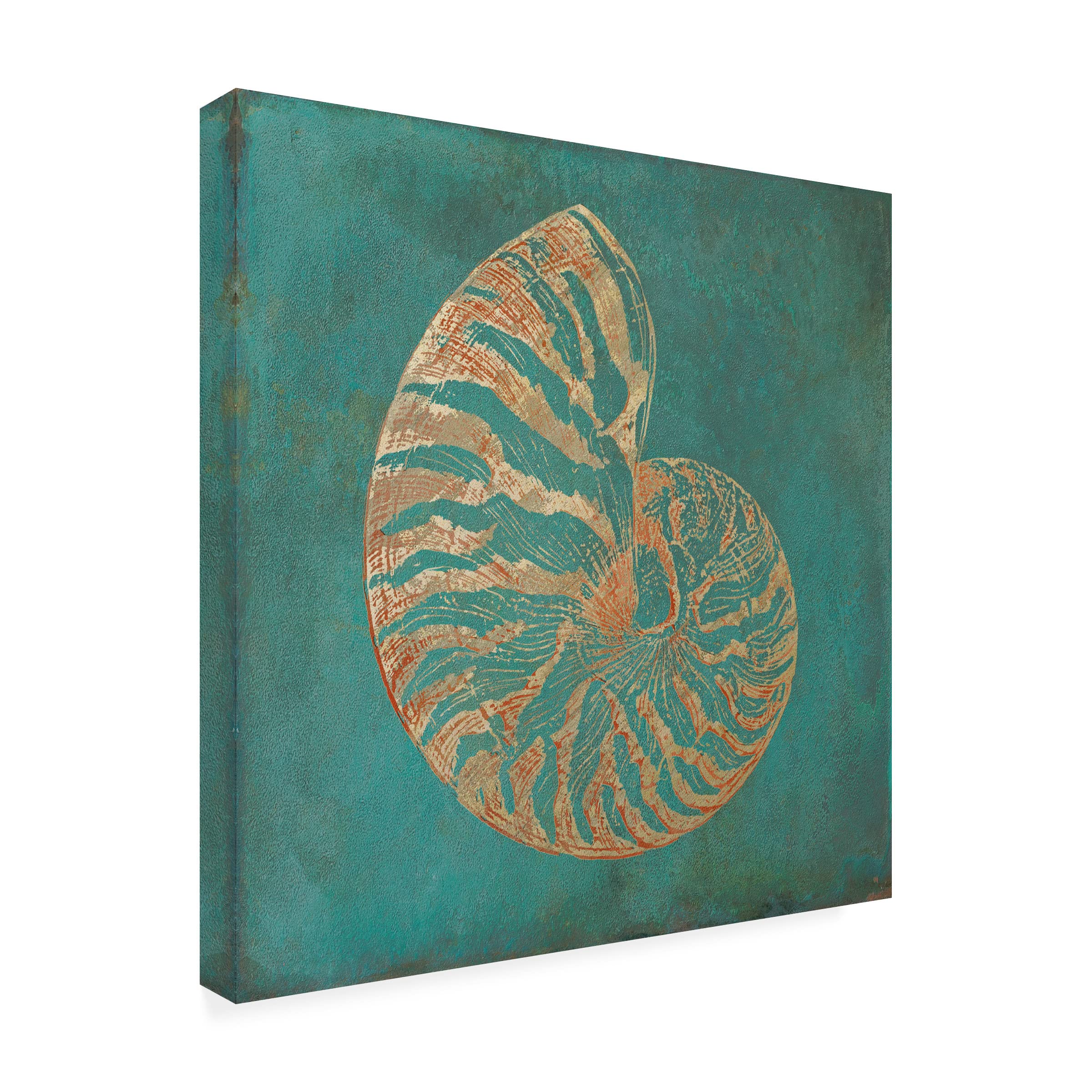 Trademark Fine Art 'Nautilus Shell Gold on Turquoise' Canvas Wall Art Print by Cora Niele - Perfect for Living Room, Bedroom & Office Decor