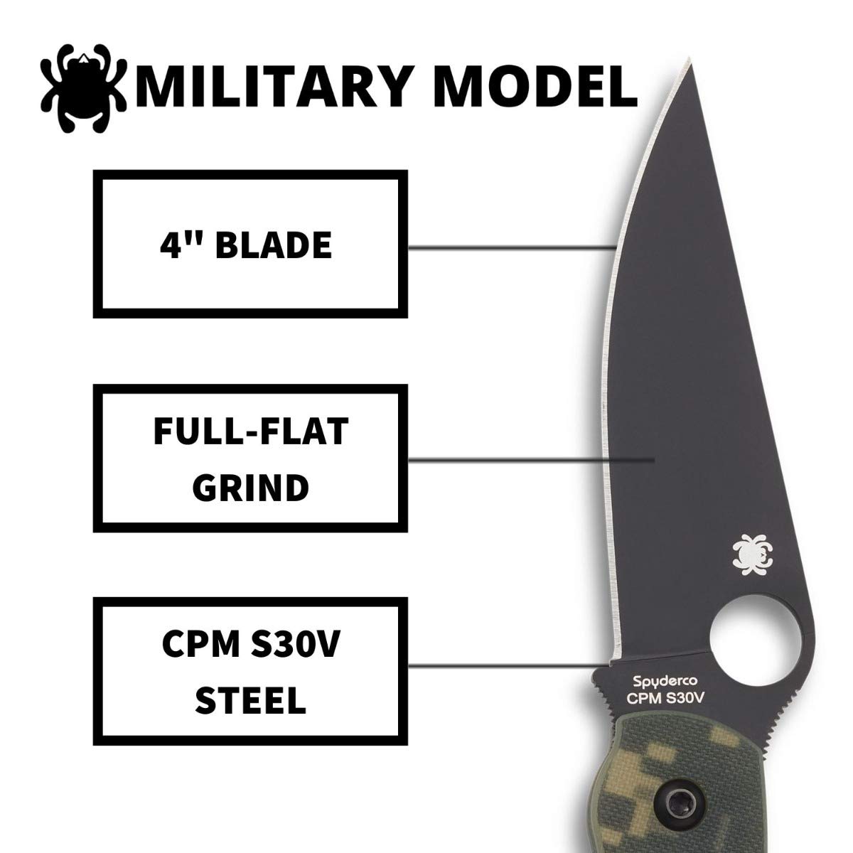 Spyderco Military Model C36GPCMOBK - USA-Made Tactical Knife with 4