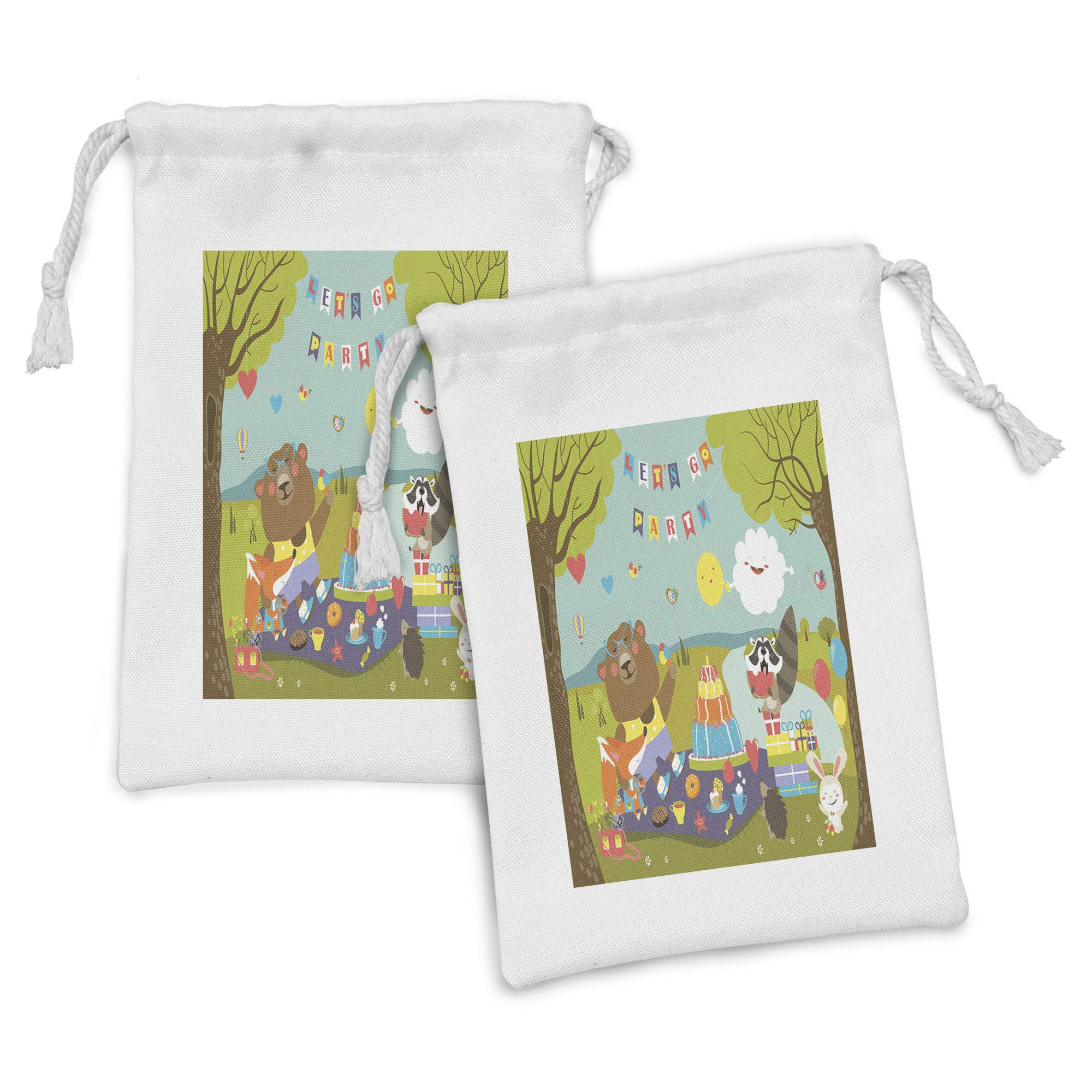 Ambesonne Hedgehog Fabric Pouch Set of 2 - Cute Woodland Animal Drawstring Bags for Toiletries, Masks & Party Favors (9