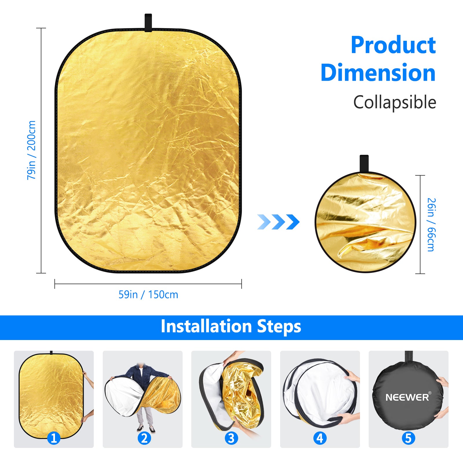 NEEWER 5-in-1 Portable Photography Lighting Reflector and Diffuser Kit for Studio, Outdoor, and Portrait Photography