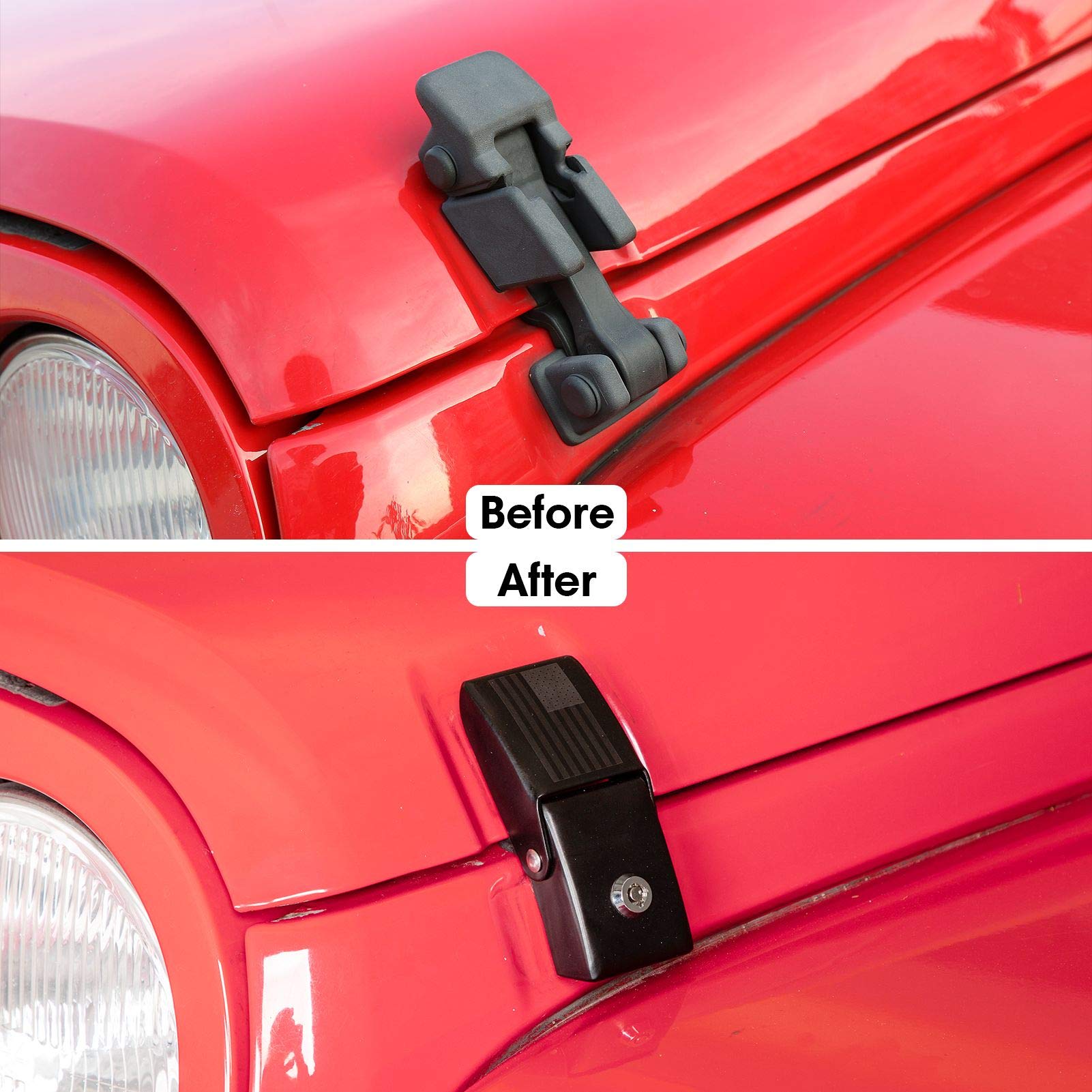 **Aluminum Alloy Hood Latches Locking Kit for 2007-2018 Jeep Wrangler JK/JKU & 2018-2025 JL/JLU/Gladiator JT - Secure Off-Road & Adventure Protection**