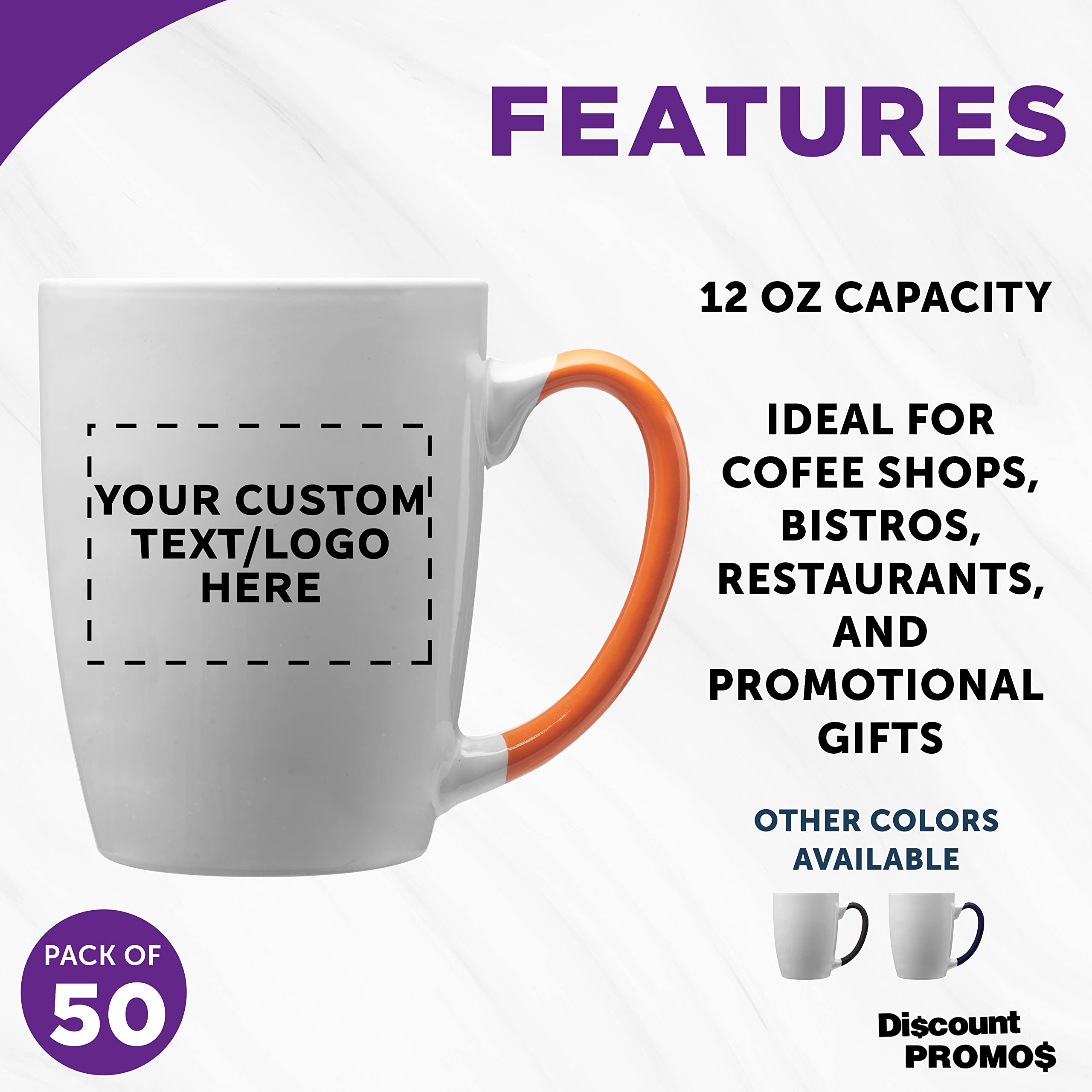 Custom Java Two-Tone Coffee Mugs 12 oz (Set of 50) - Bulk Personalized Coffee Cups for Office, Restaurants & Events - Great for Coffee, Tea, Hot Cocoa & Gifts - Orange