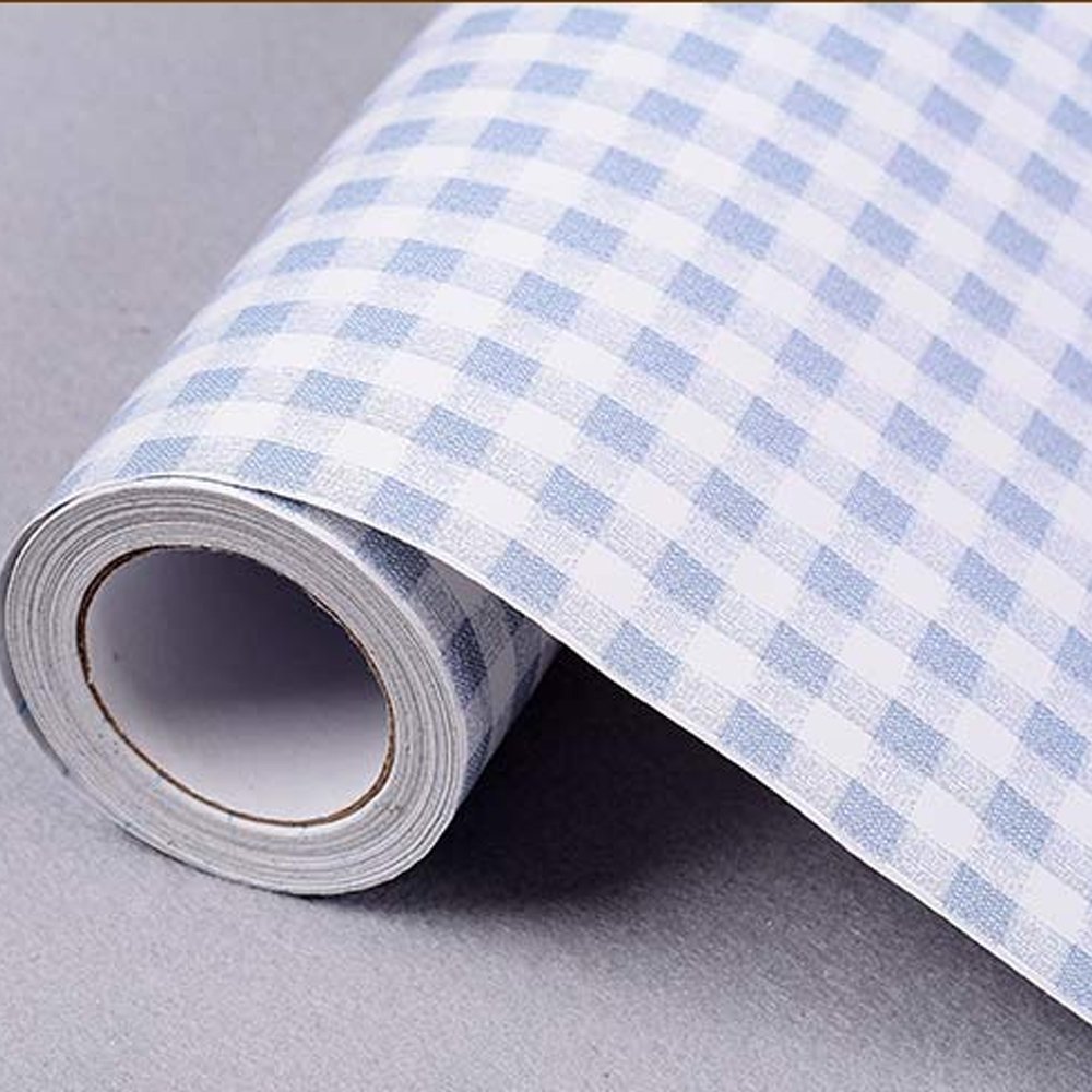 Peel and Stick Shelf Paper - 19.6 Ft x 17.7 Inch Self-Adhesive Drawer Liner for Dressers & Cabinets, Retro Blue Plaid Pattern - Perfect for Kitchen Shelves, Closet Organizers & Furniture Makeover