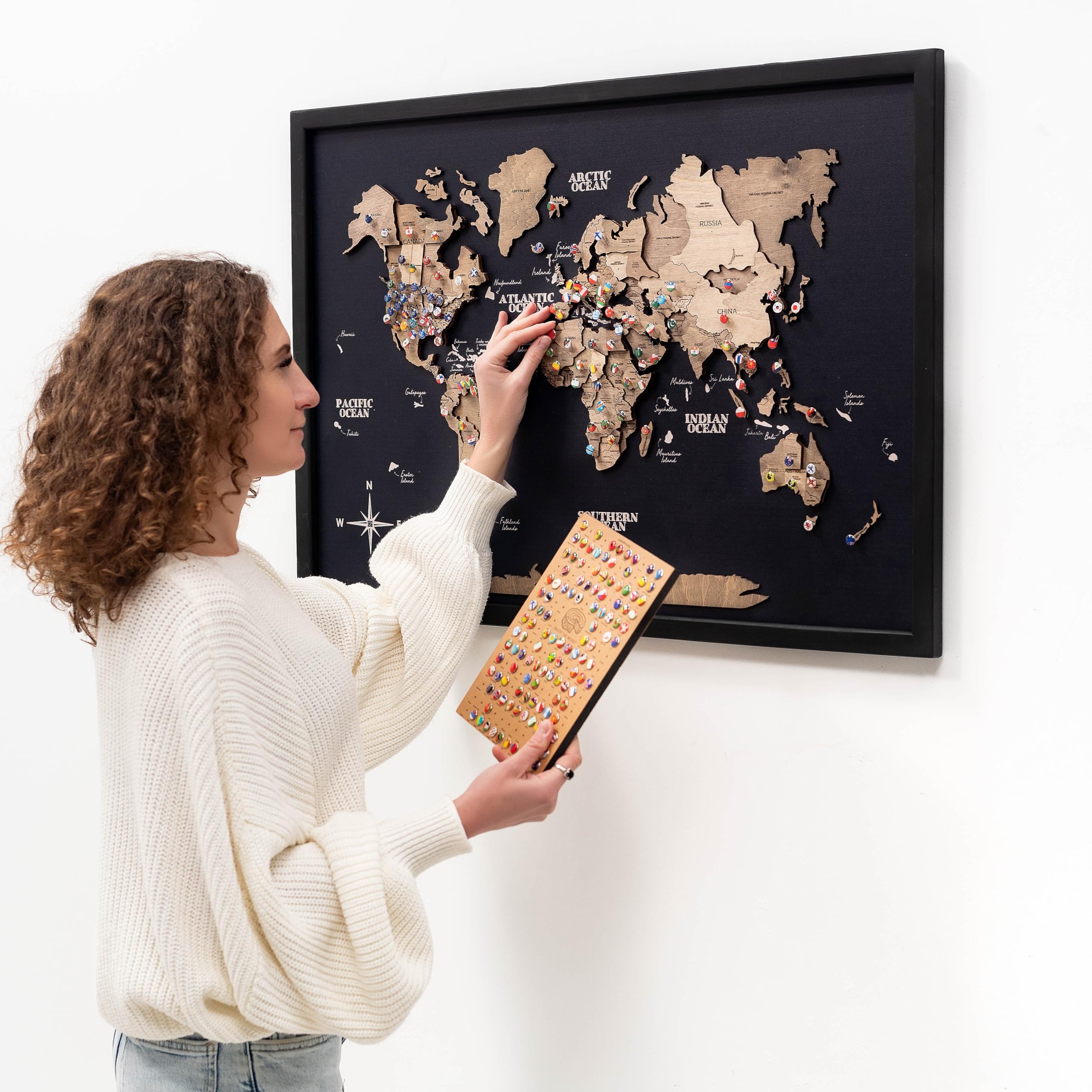 3D Wooden World Map Wall Art - Framed Travel Decor Rustic Home Decoration Housewarming Gift (Medium, Board, Terra) | Perfect for Living Room, Office & Travel Lover's Space