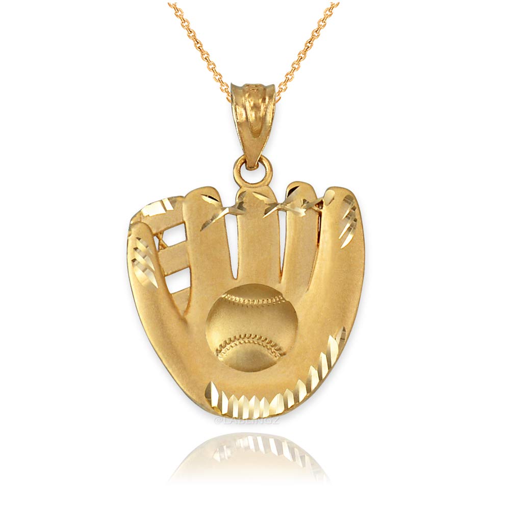 10K Yellow Gold Satin Baseball Glove Pendant Necklace for Men - Elegant Sports Jewelry Gift for Baseball Players & Fans - Perfect for Games, Gifts & Everyday Wear