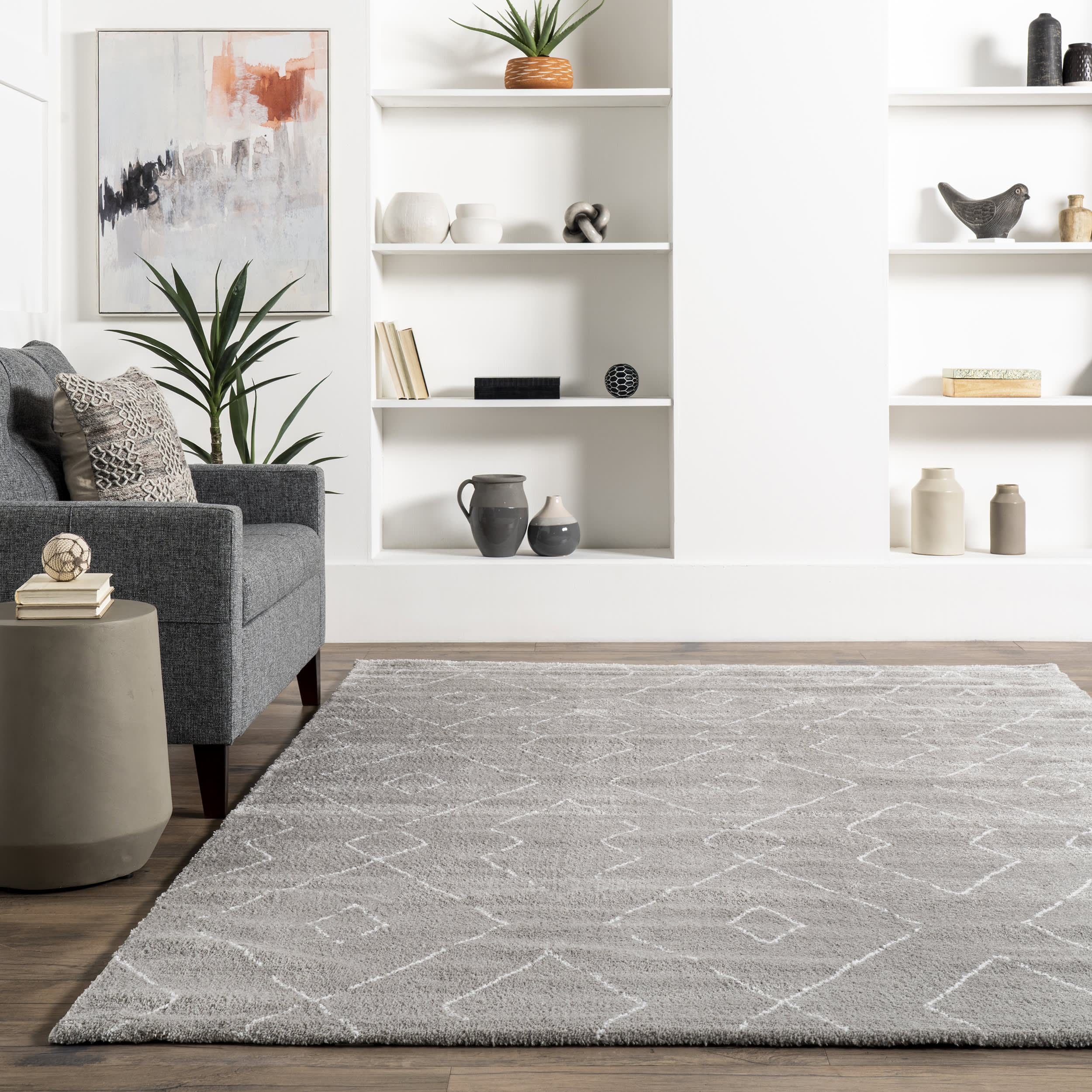 Premium Double Diamond Lattice Shag Rug - Soft Plush Grey Area Rug for Living Room, Bedroom & Nursery - Cozy Home Decor & Floor Mat for Comfortable Relaxation