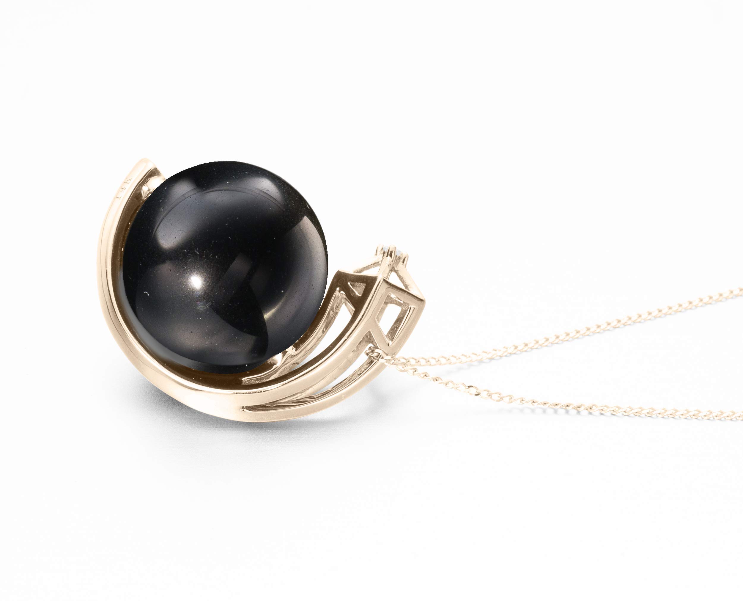 Majade Black Tourmaline Necklace - 14K Gold Handmade Pendant with Diamond Accents | Minimalist Geometric Jewelry for Women | Perfect for Everyday Wear, Meditation & Energy Protection